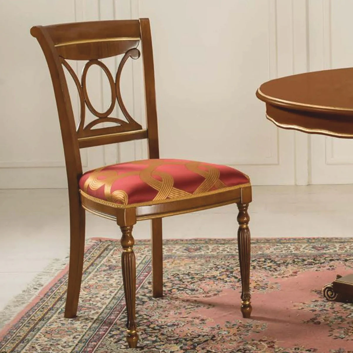 Luxury Baroque Dining Room Chair Bordeaux Red / Gold / Brown - Made in Italy