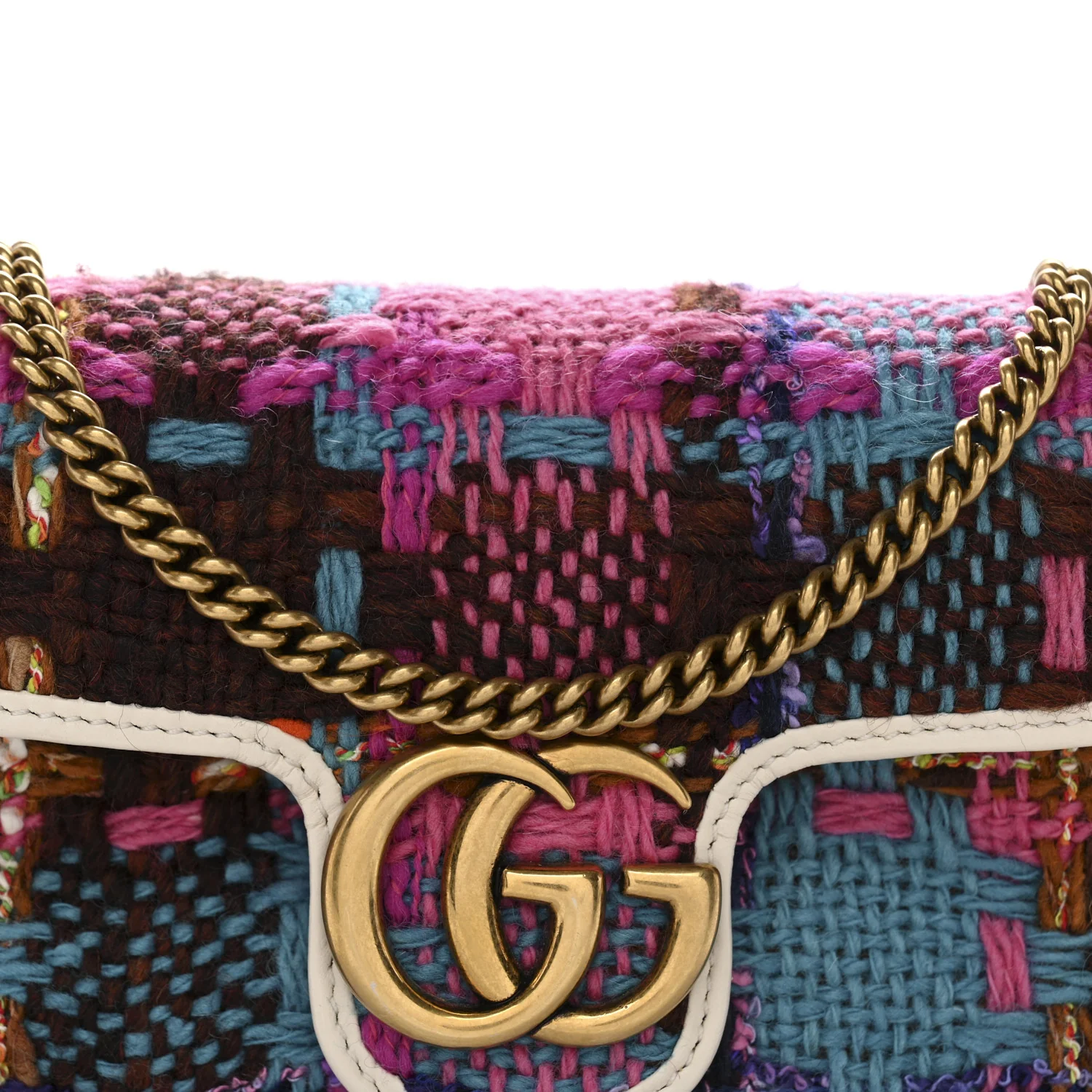 Tweed Calfskin Spicy Check Super Mini GG Marmont Shoulder Bag Pink Multicolor Mystic White - Top Club