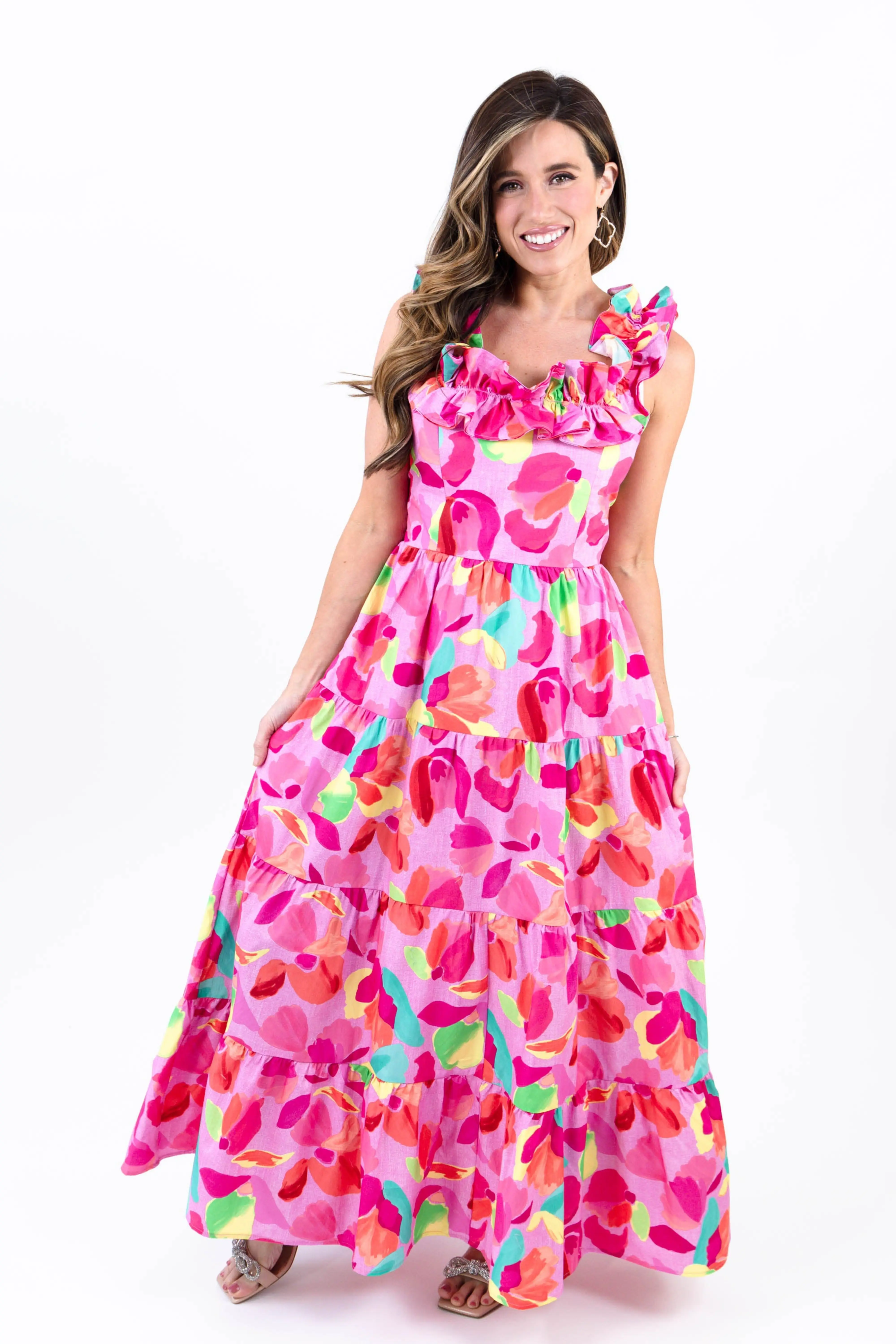 Blooming Affair Floral Print Back-Tie Maxi Dress - ALJEGJ