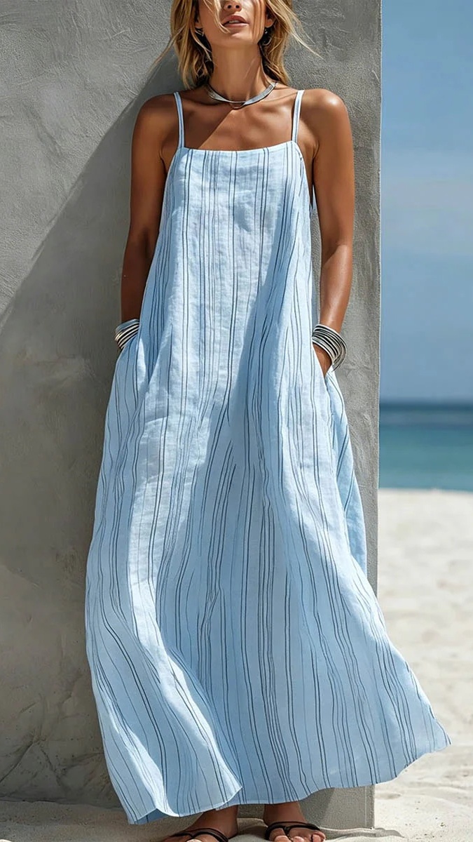 Women's Striped Creative Casual Vacation-Style Sleeveless Strappy Dress - Nordfashionstorm - Women's Clothing, Fashion for You - Nordfashionstorm.com