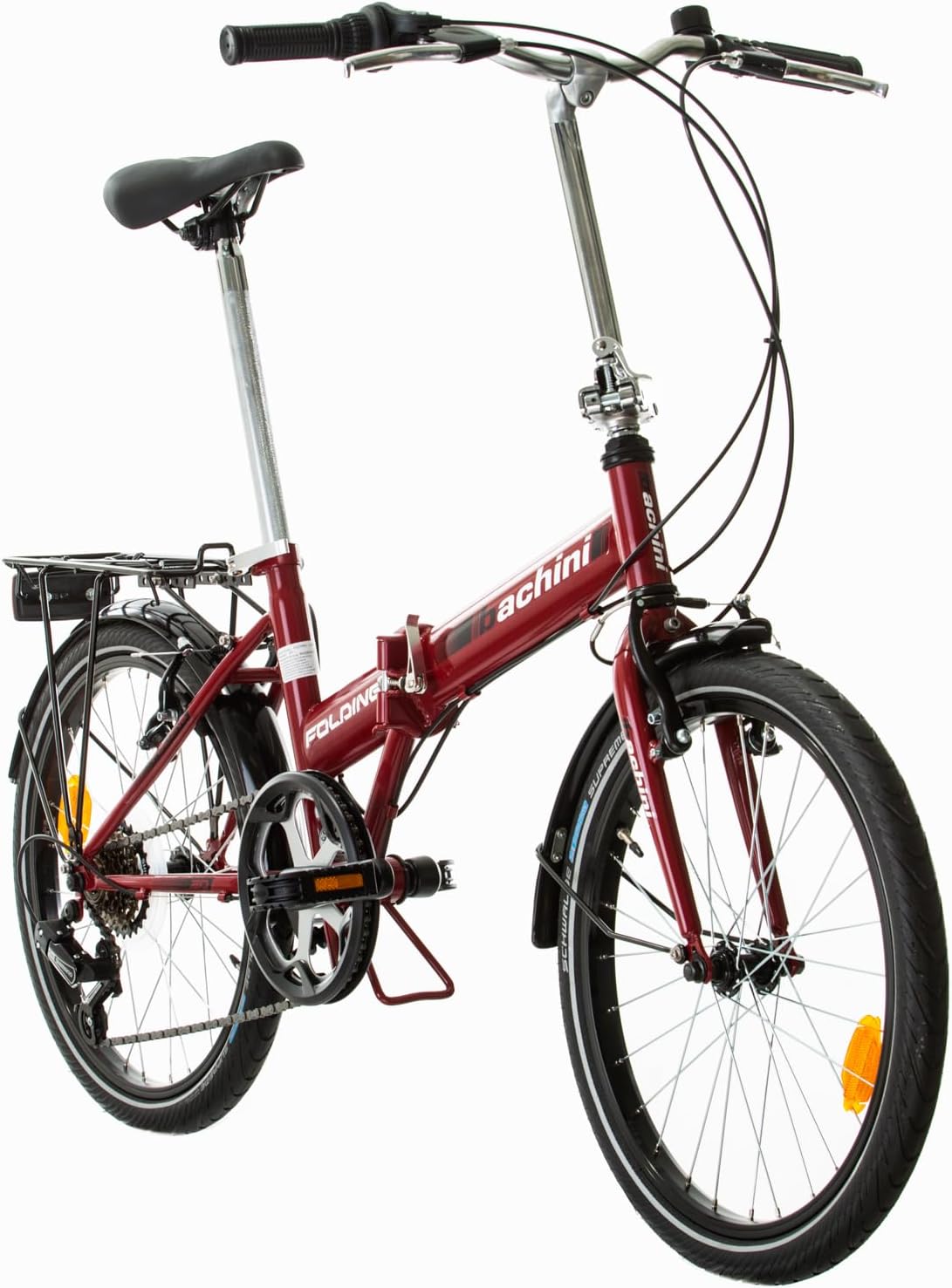 Multibrand PROBIKE Pieghevole 20 pollici, bicicletta pieghevole a 6 marce, bicicletta da uomo e ragazzo, parafanghi, adatto a partire da 155 cm - 185 cm (rosso/bianco)