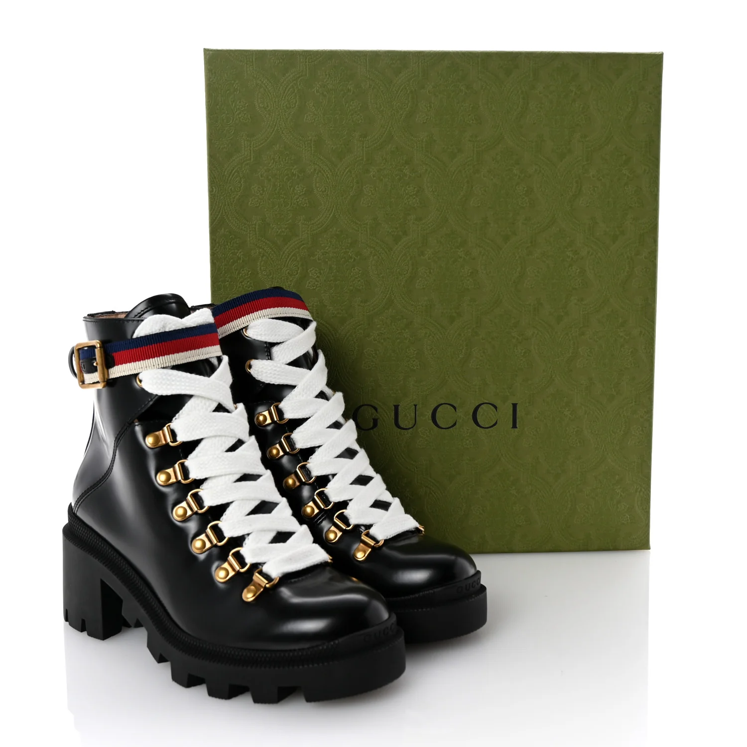 Calfskin Sylvie Web Lace Up Combat Boots 35 Black - Top Club