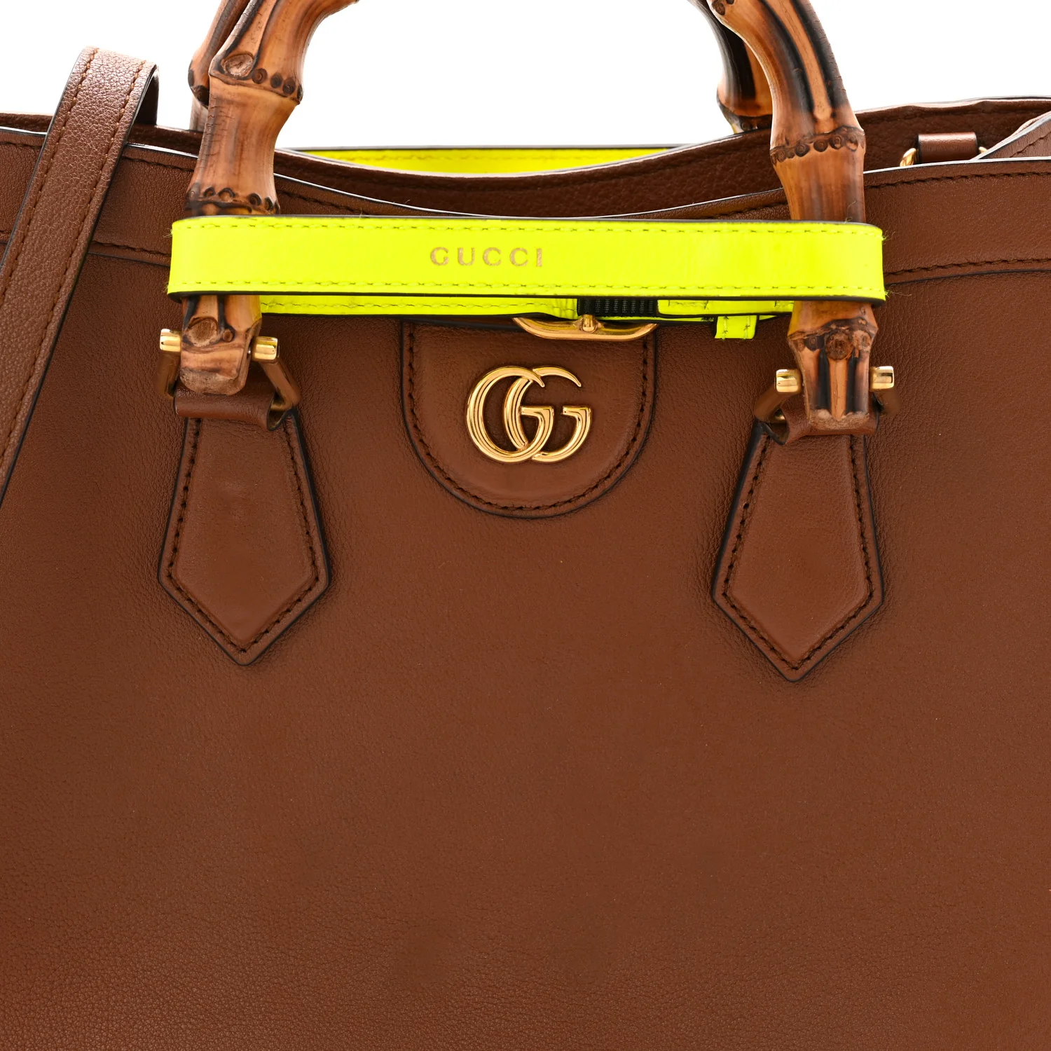 Wonka Grain Calfskin Small Diana Tote Bag Cuir Yellow Fluo - Top Club