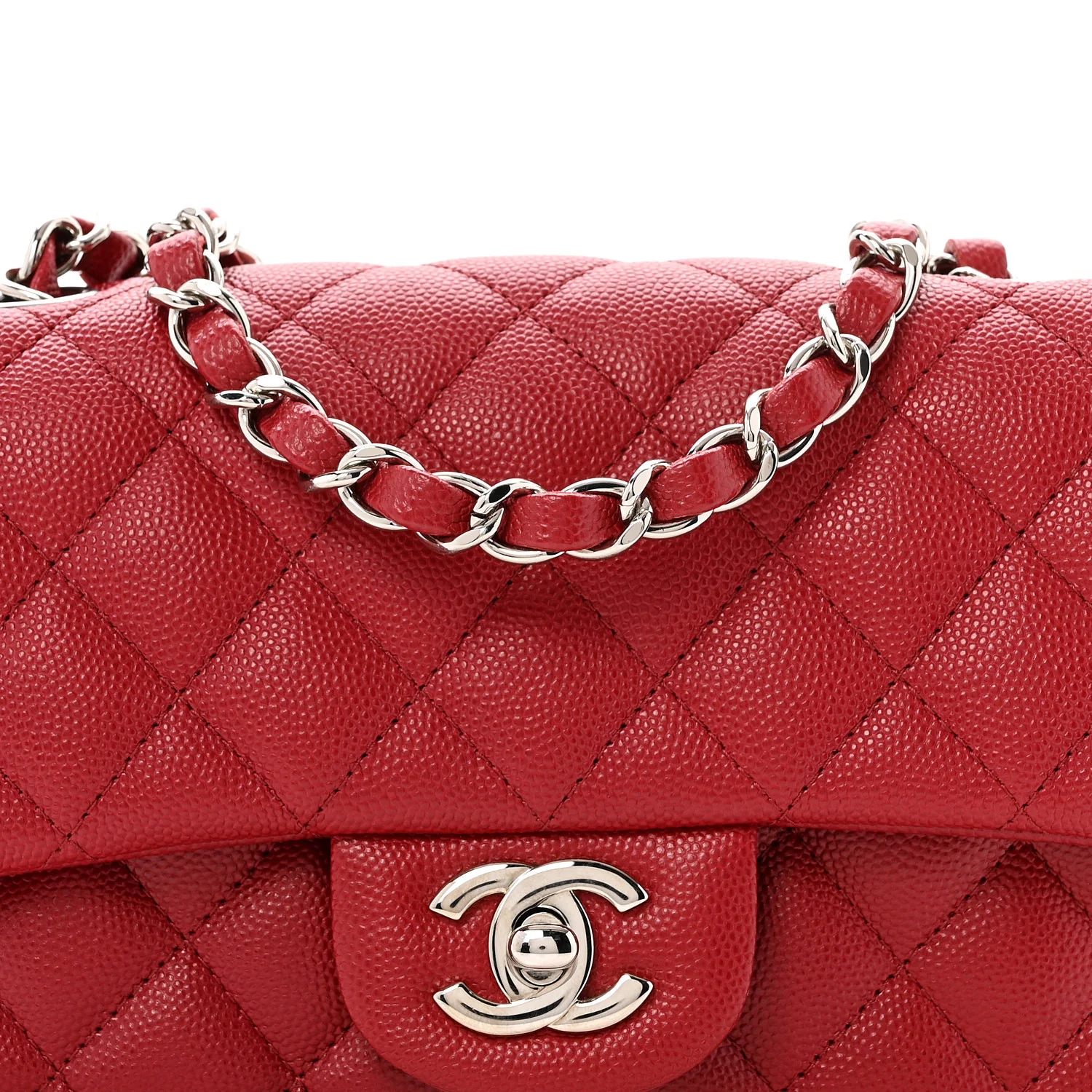Caviar Quilted Mini Rectangular Flap Dark Red - Top Club