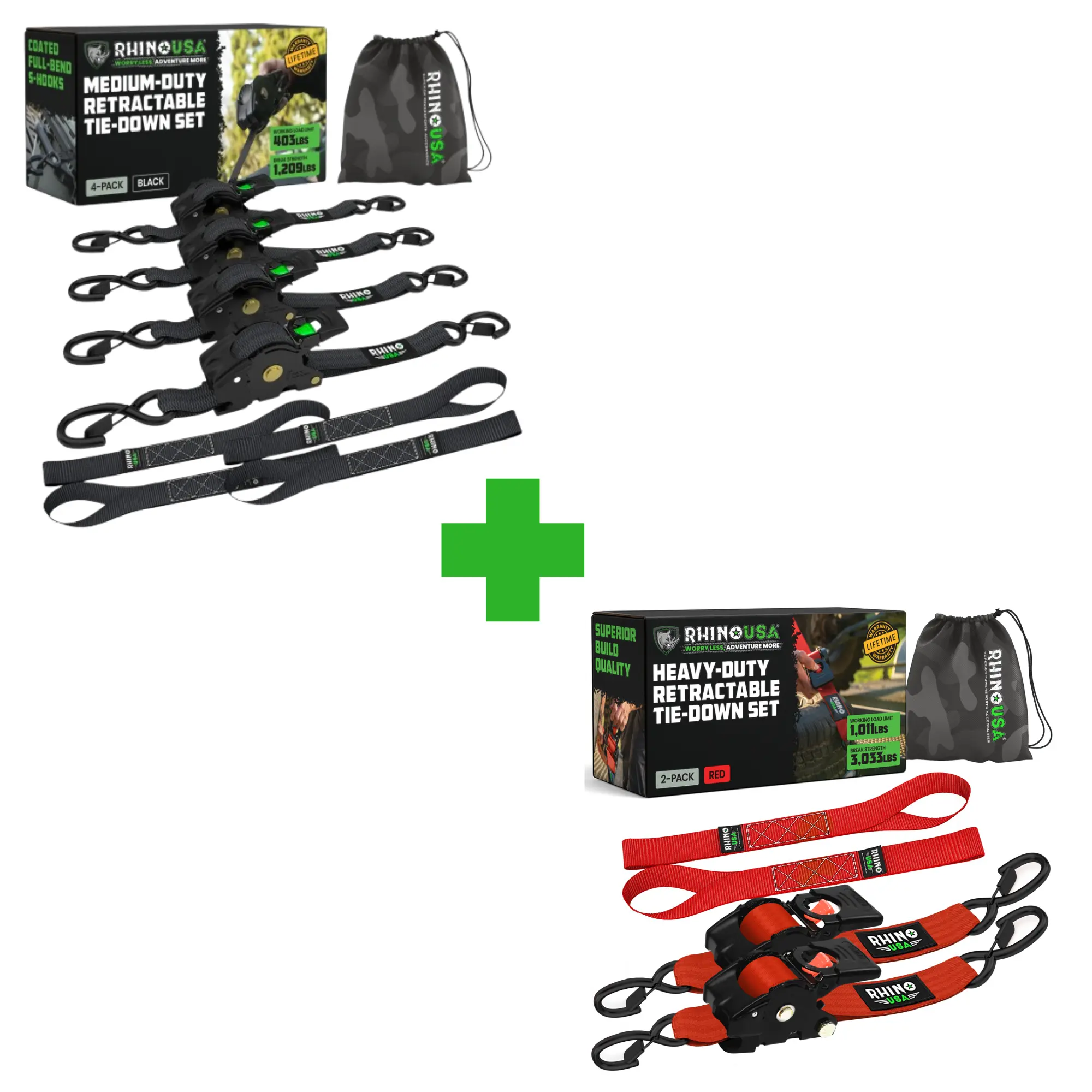 Lush's Pick - Rhino USA Retractable Ratchet Straps - 1in x 10ft (4pack) and 2in x 10ft (2pack)