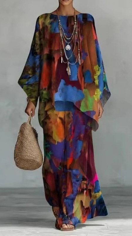 Artistic Abstract Graffiti Cotton-Linen Two-Piece Set - Nordfashionstorm - Women's Clothing, Fashion for You - Nordfashionstorm.com