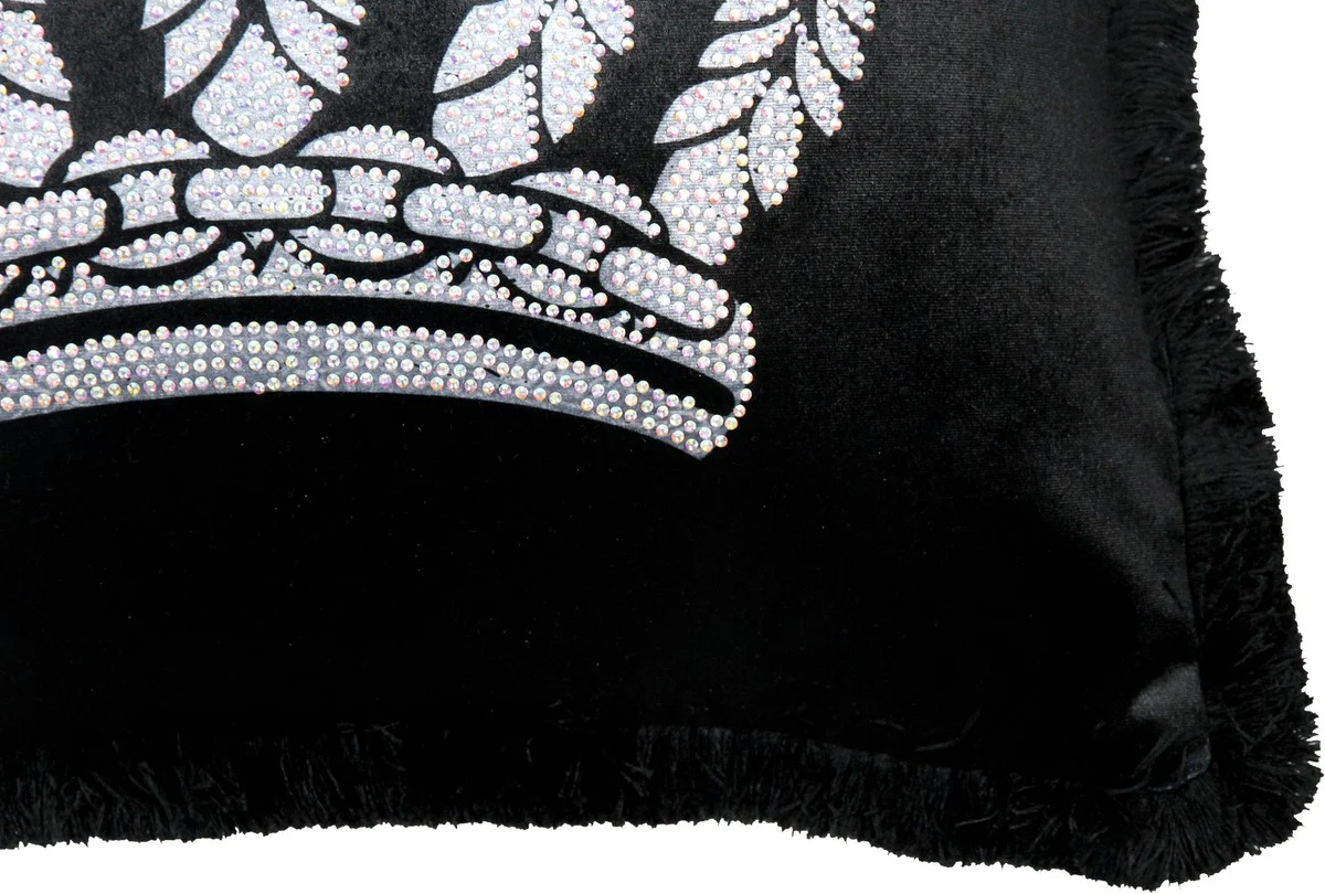 Harald Glööckler luxury decorative cushion Pompöös by black / silver crown with rhinestones - Glööckler cushion AAA