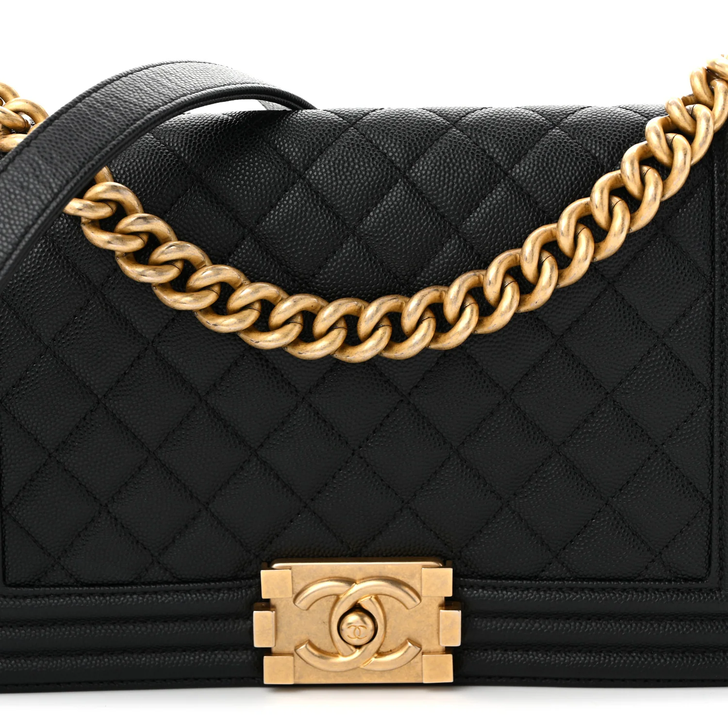 Caviar Quilted Medium Boy Flap Black - Top Club