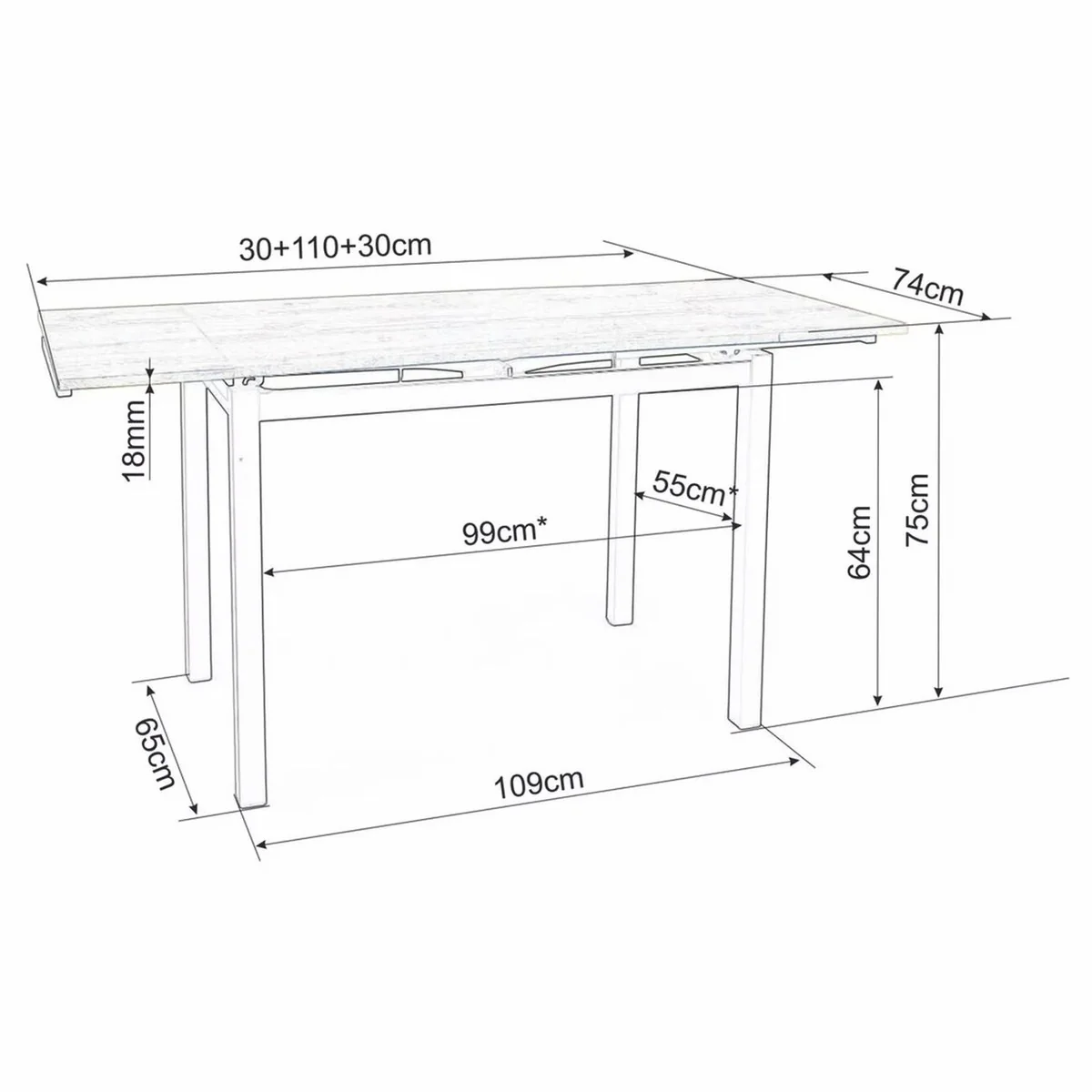 Metal dining table with glass top silver 110-170 cm - Expandable kitchen table