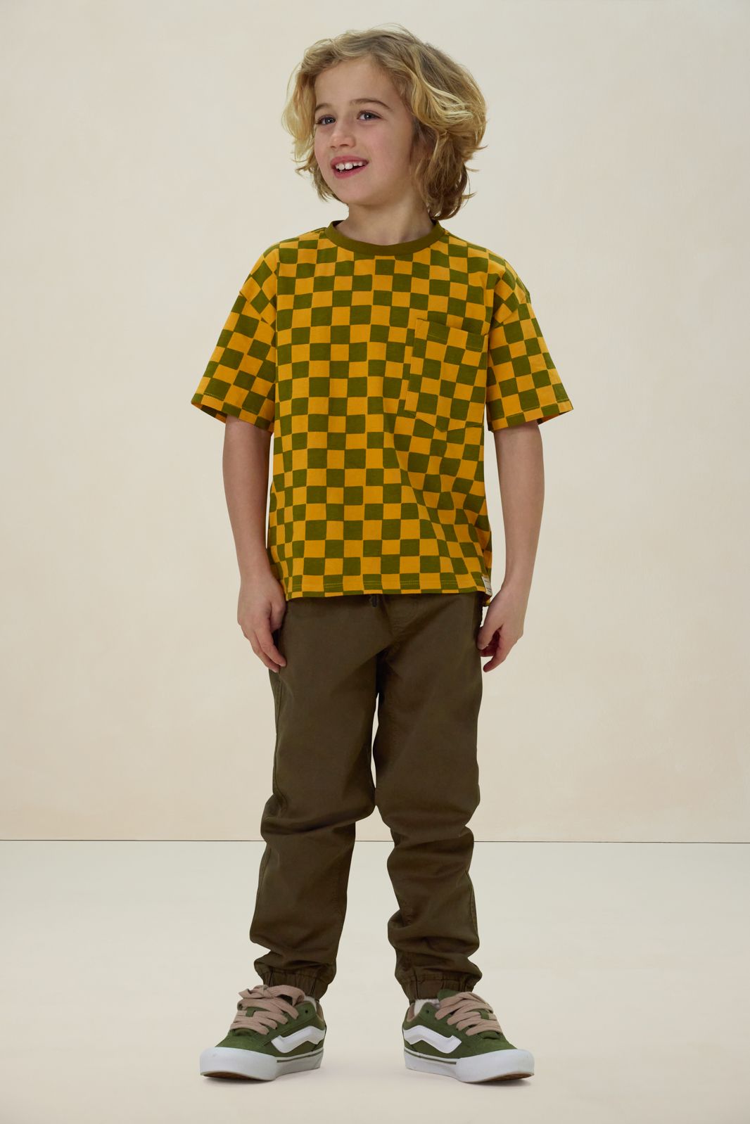 Geel geblokt t-shirt