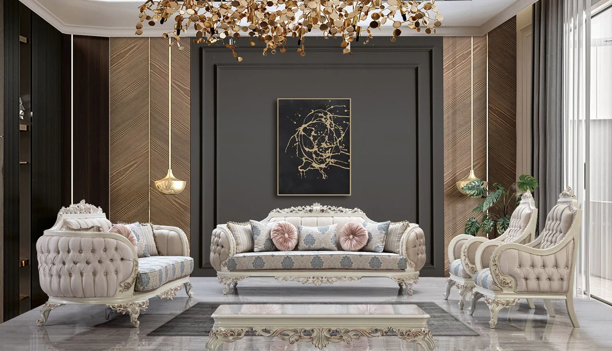 Luxury Baroque Coffee Table Cream White / Copper - Rectangular Baroque Style Living Room Table - Baroque Style Living Room Furniture - Baroque Furniture - Luxury Furniture in Baroque Style