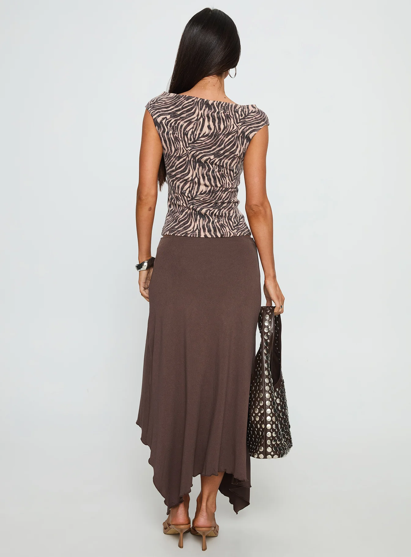 Futura Asymmetrical Midi Skirt Chocolate