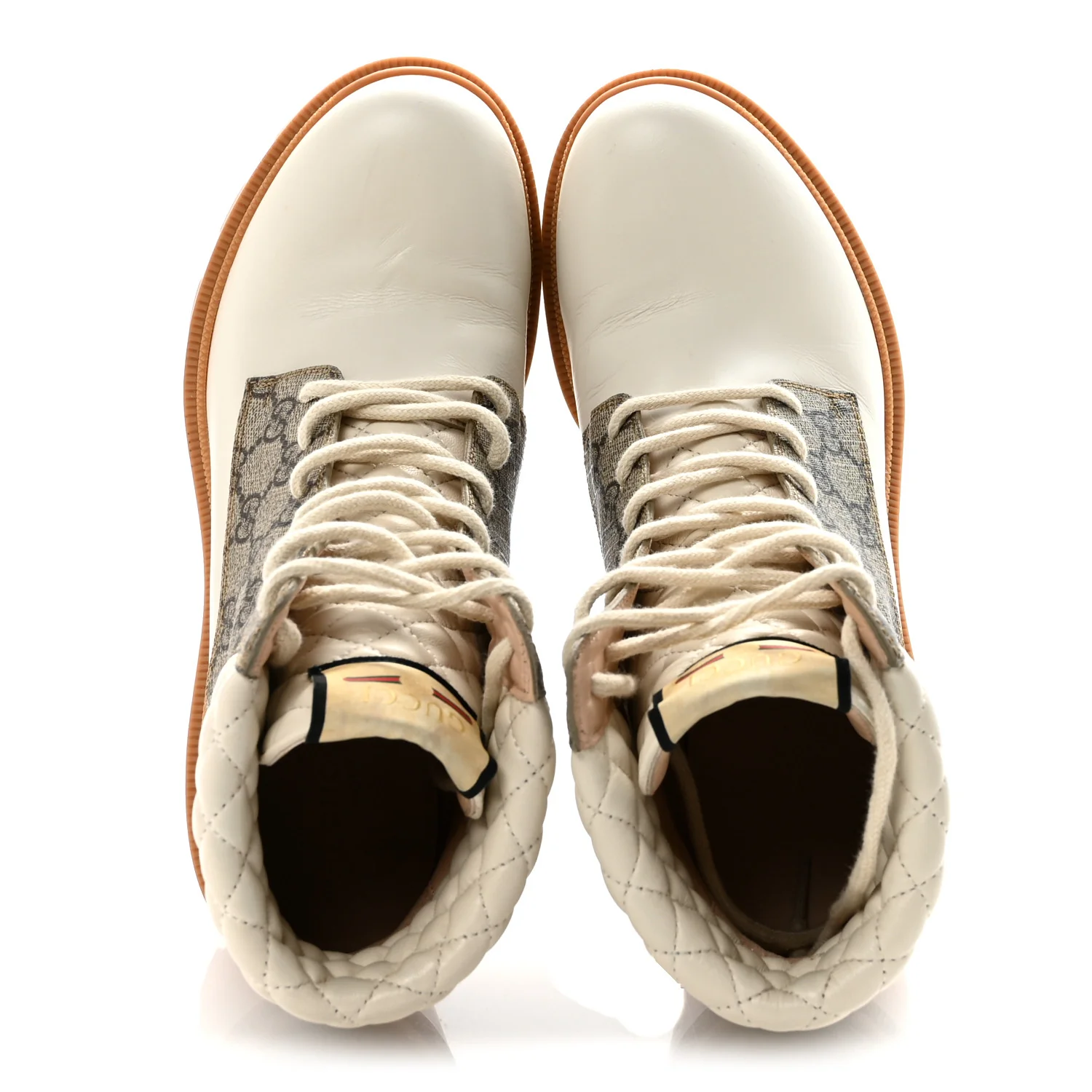 Apollo Calfskin GG Supreme Nappa Samoa Quilted Lace Up Ankle Boots 40 Mystic White Beige Ebony - Top Club