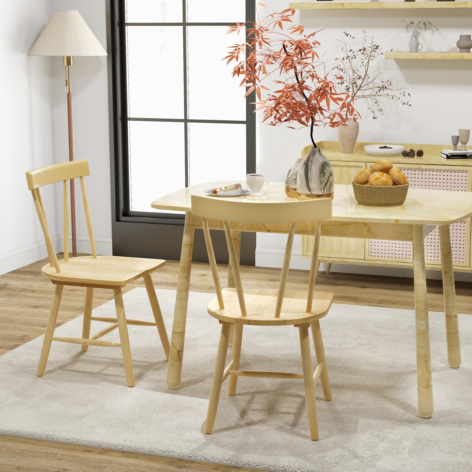 BEFOUNDLOVELY Set of 2/4 Windsor Chairs, Rubber Wood Dining Chairs with Spindle Back