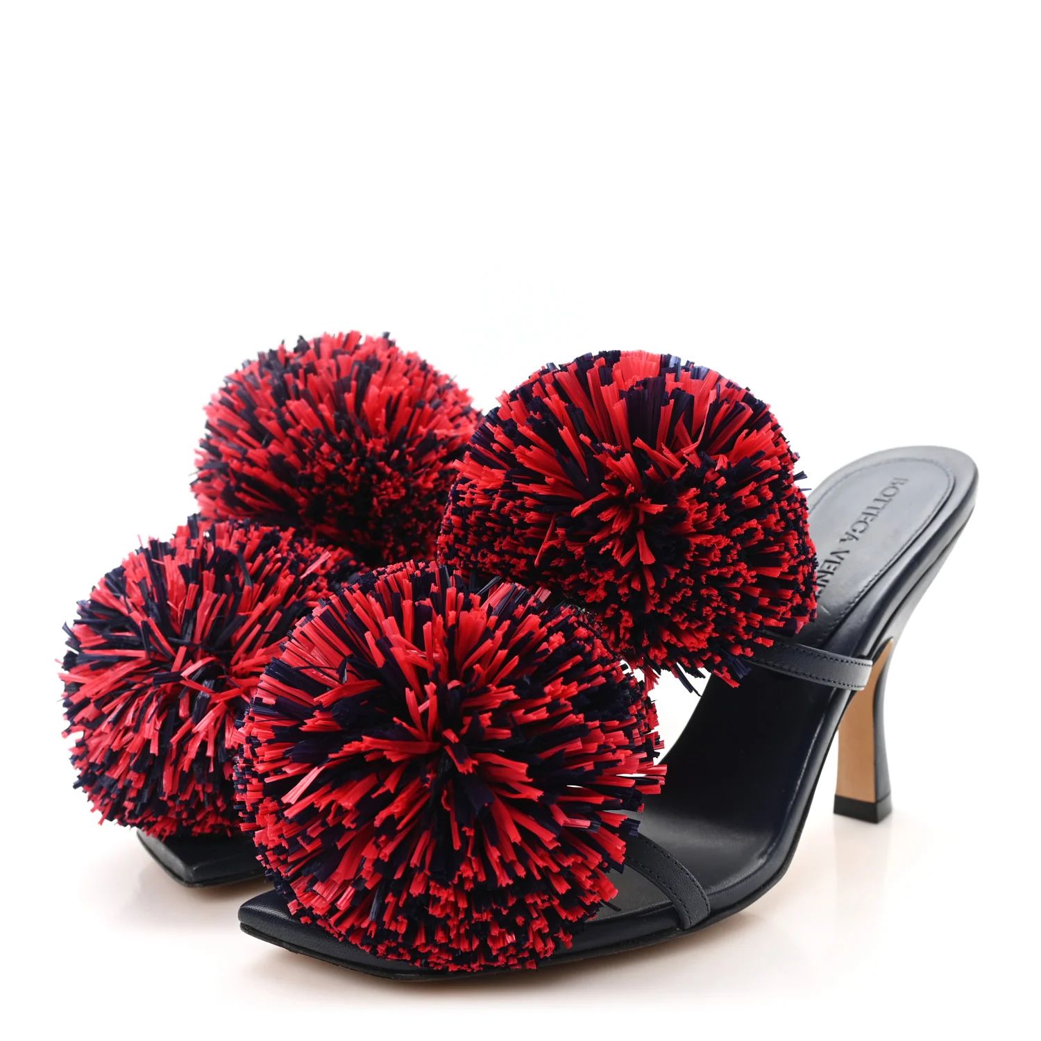 Calfskin Pom Slide Sandals 36 Navy Red - Top Club