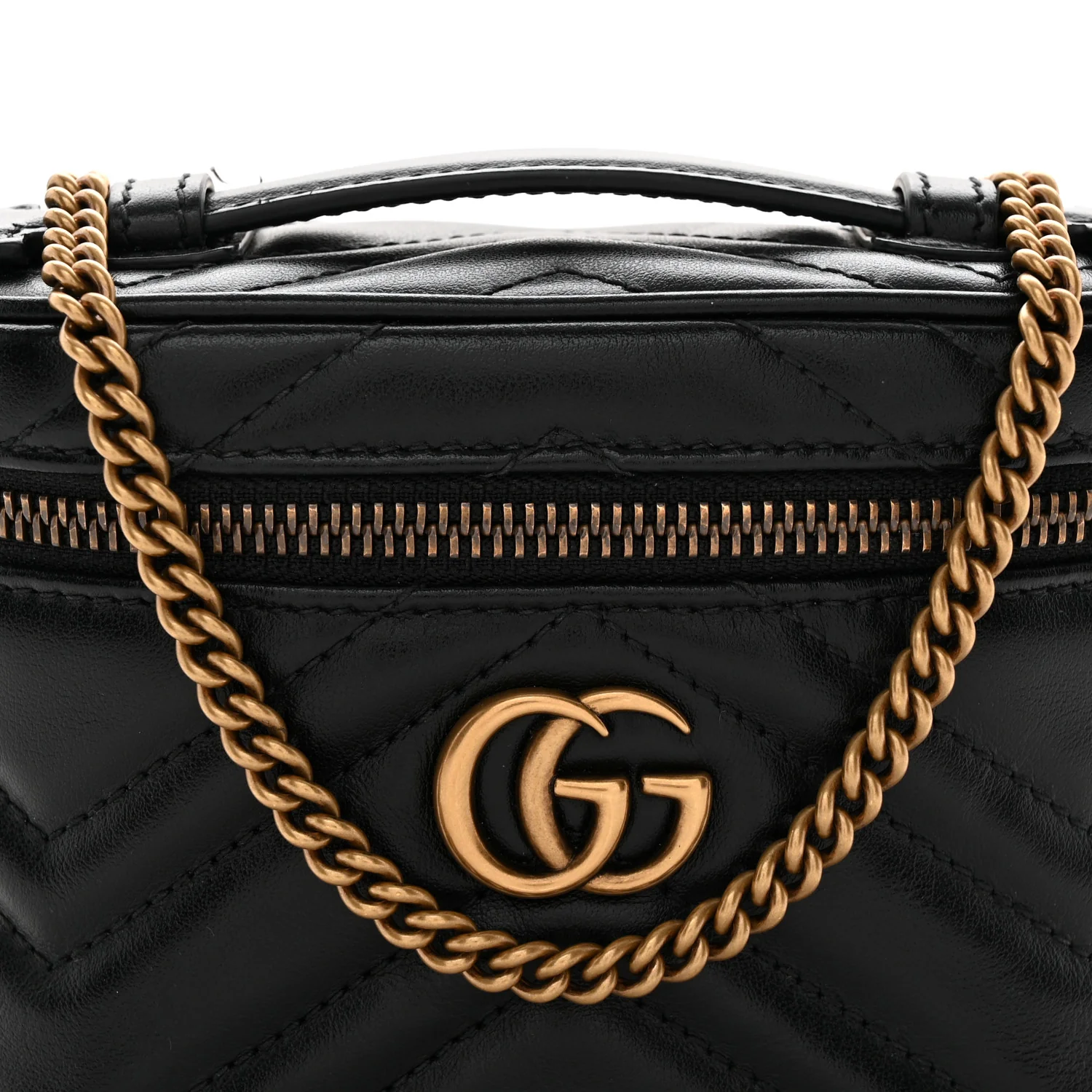 Calfskin Matelasse Chevron Mini GG Marmont Top Handle Bag Black - Top Club