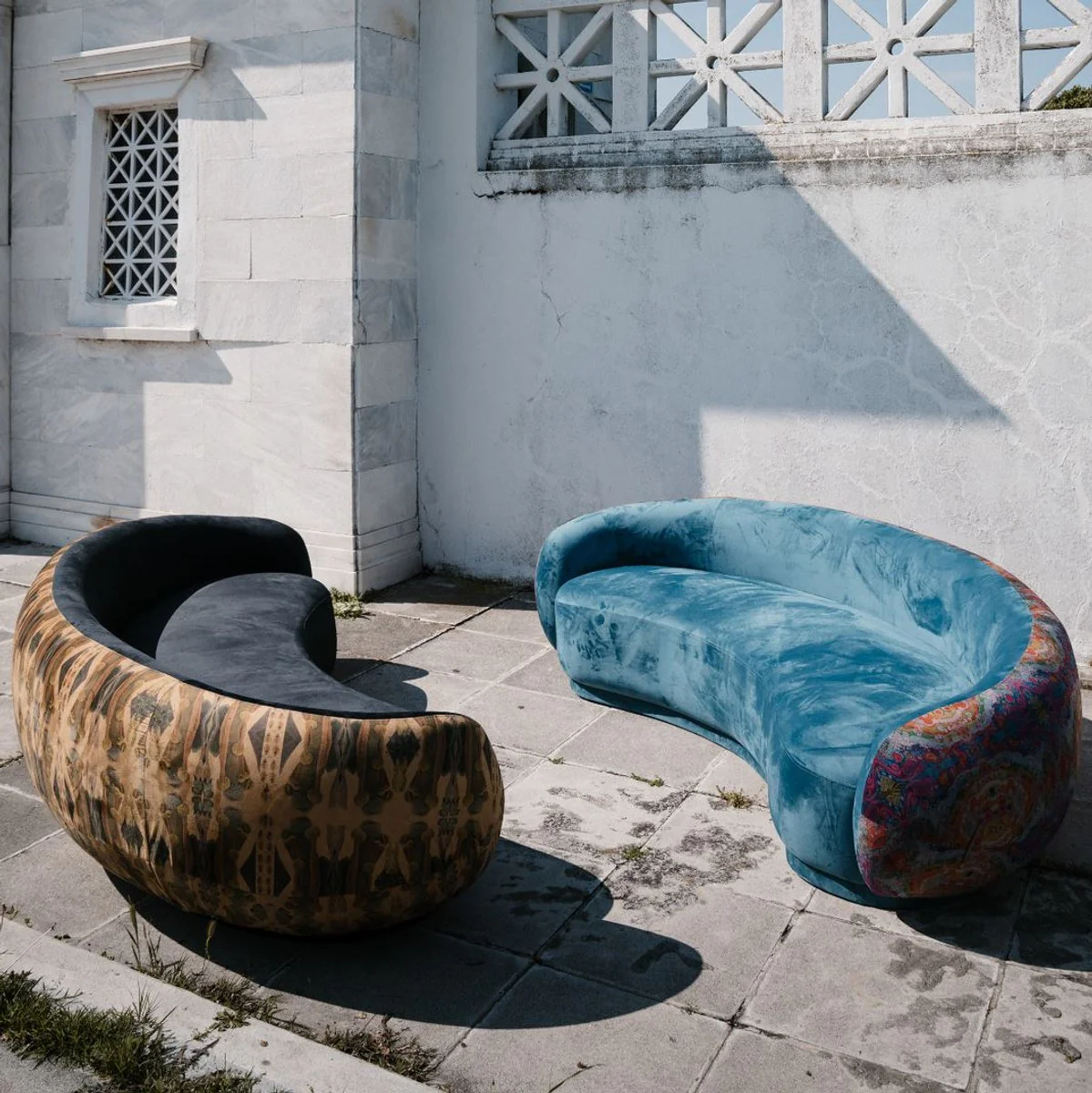 Luxury living room sofa blue / multicolored 260 cm
