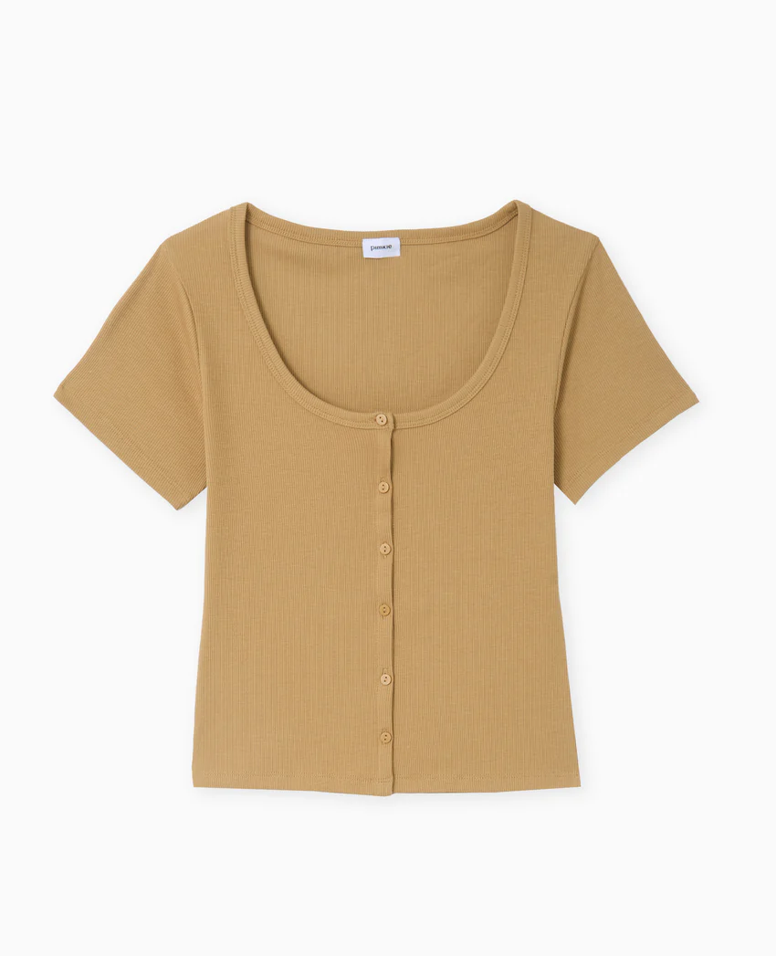 Pimkie T-shirt court boutonné en maille côtelée