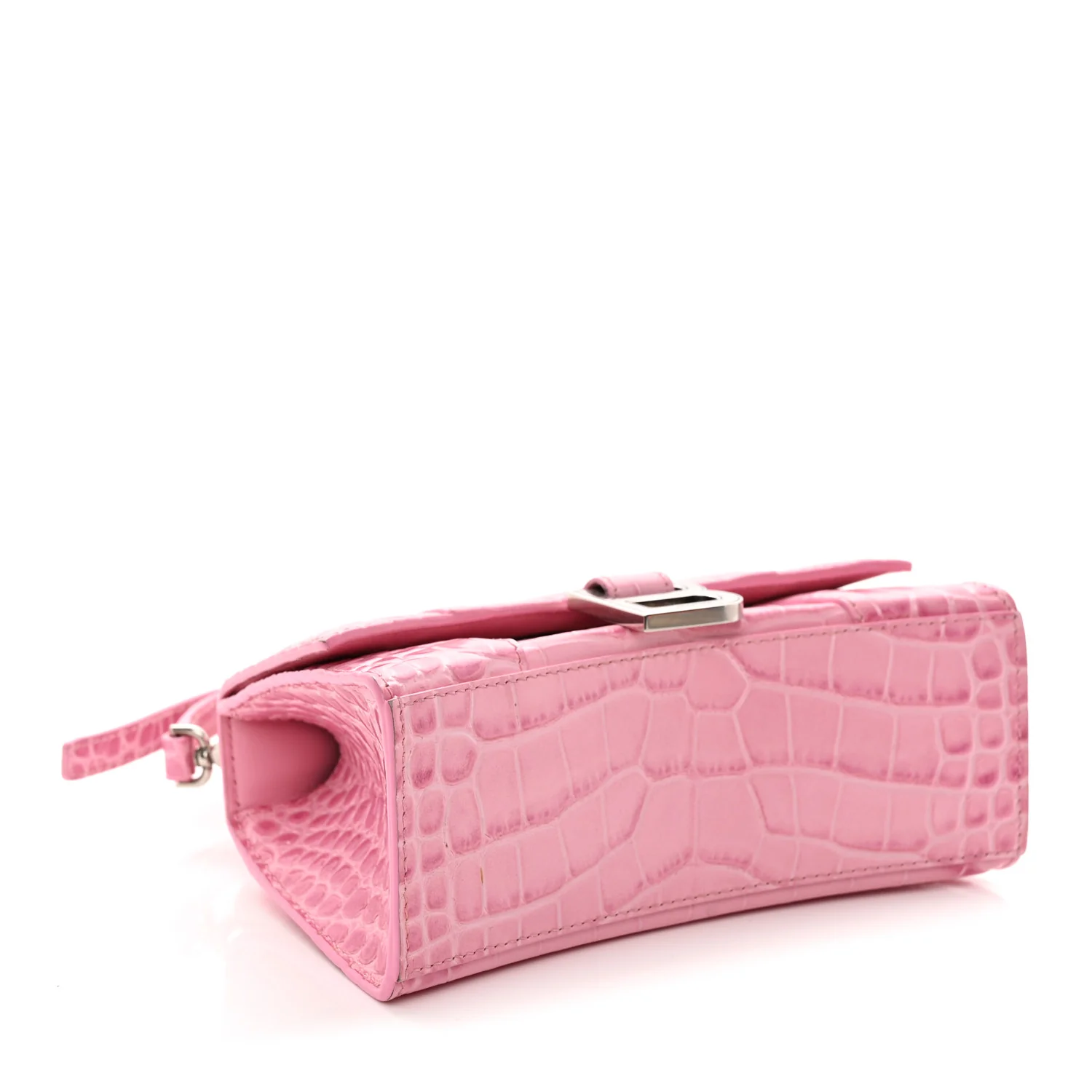 Shiny Calfskin Crocodile Embossed Hourglass Top Handle Bag XS Sweet Pink - Top Club