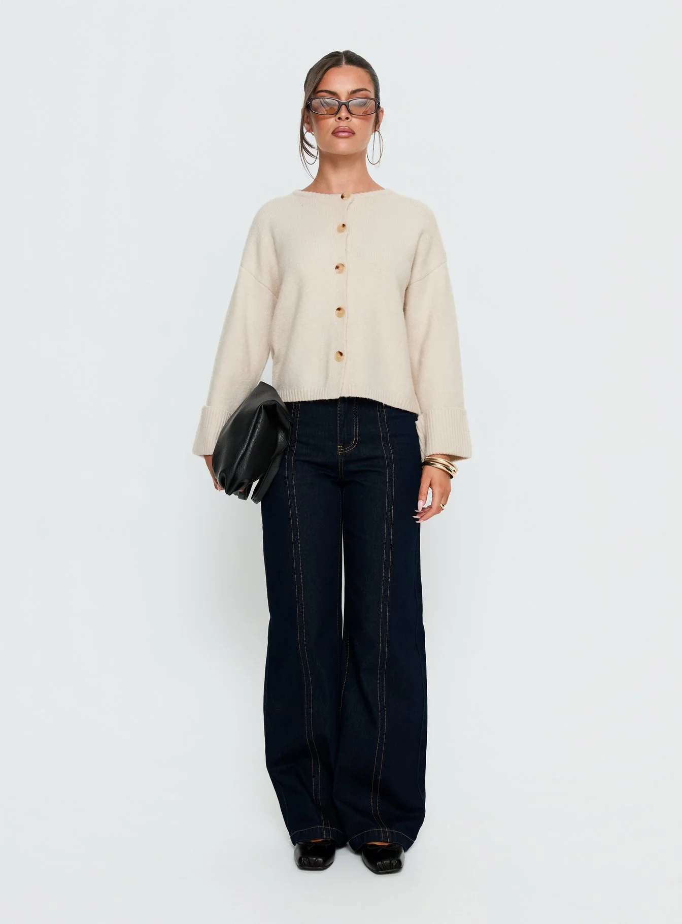 Shinead Cuffed Knit Cardigan White