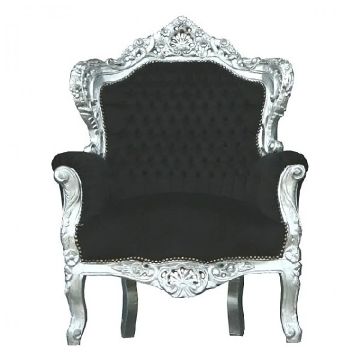 Baroque Armchair King Black/Silver - Throne Tron Royal Throne