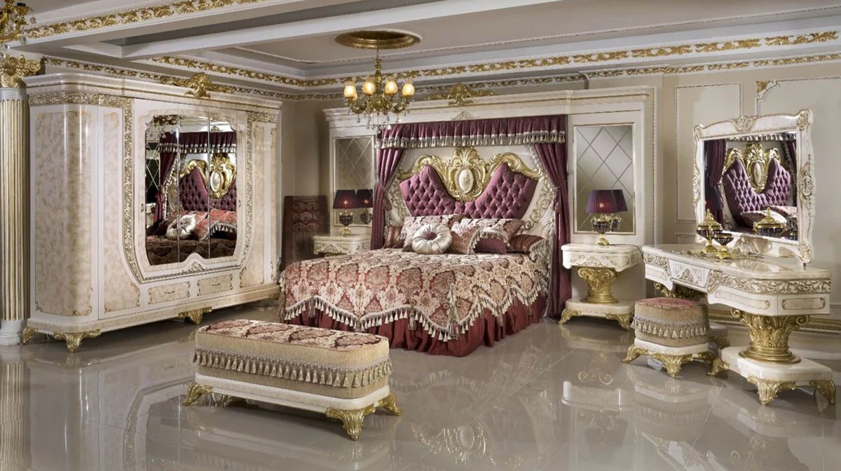 Luxury baroque bedroom wardrobe white / beige / gold - magnificent solid wood wardrobe in baroque style - baroque bedroom & hotel furniture - noble & magnificent