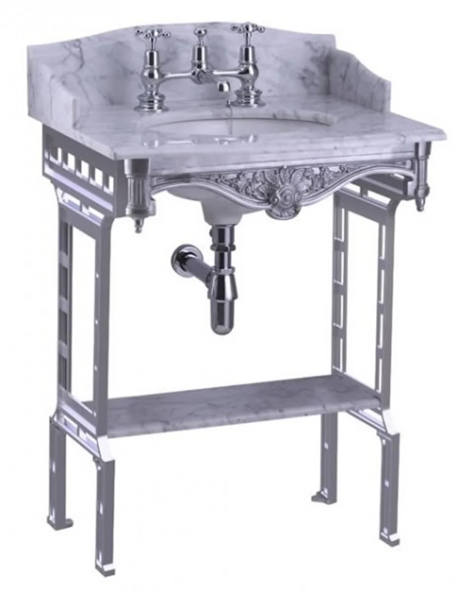 Luxury Art Nouveau standing washbasin white / aluminum with marble top with splash guard at the back, side and shelf baroque washbasin baroque style antique style