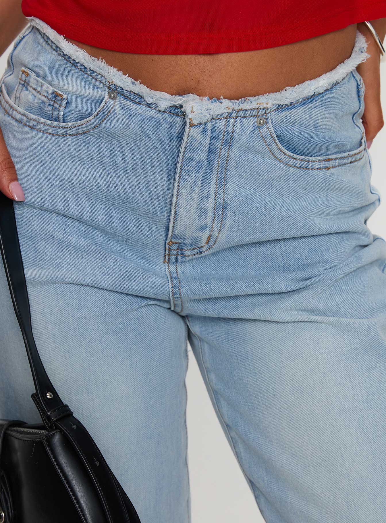 Hawke Frayed Mid Rise Straight Leg Jeans Mid Blue