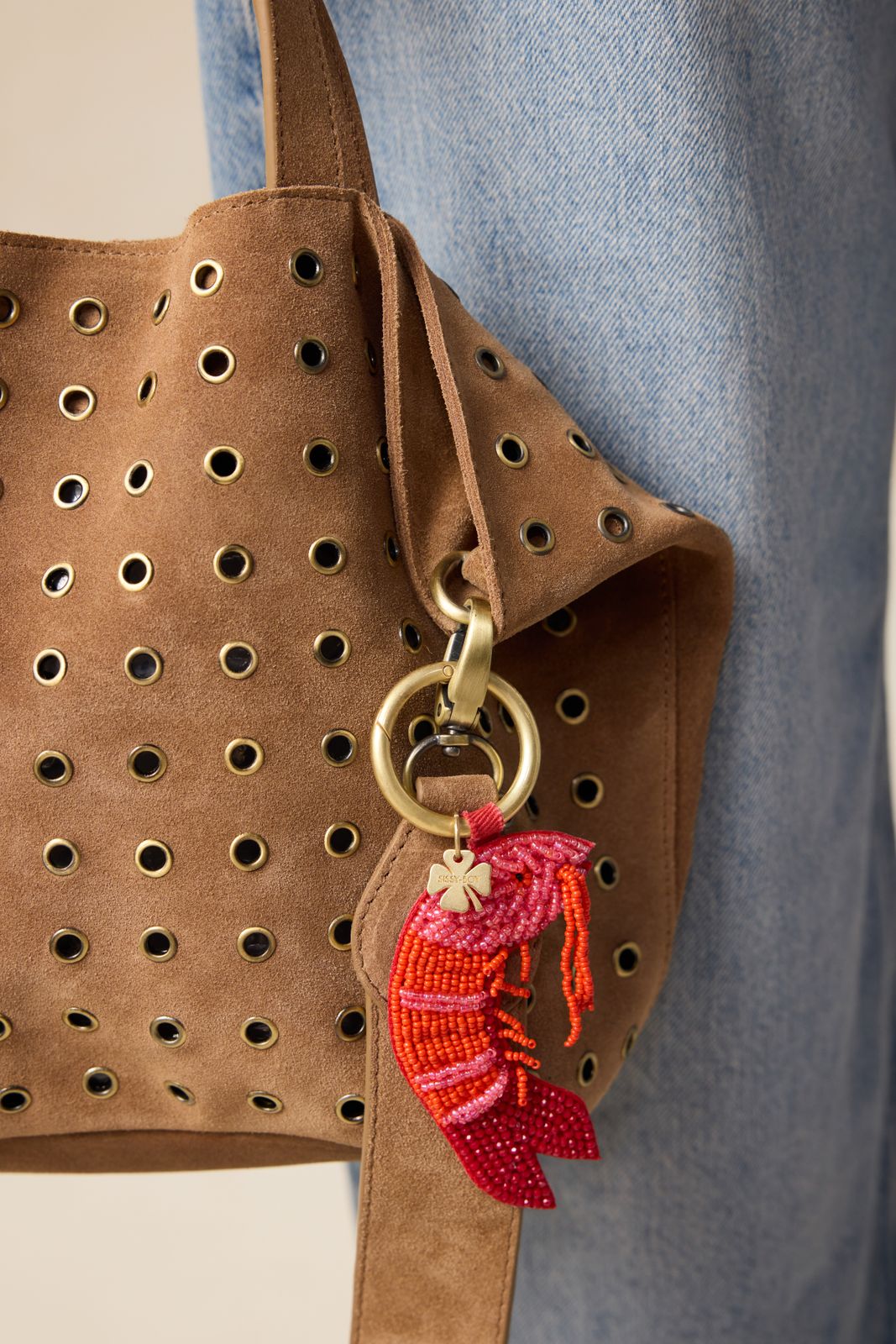 Roze bag charm met garnaal