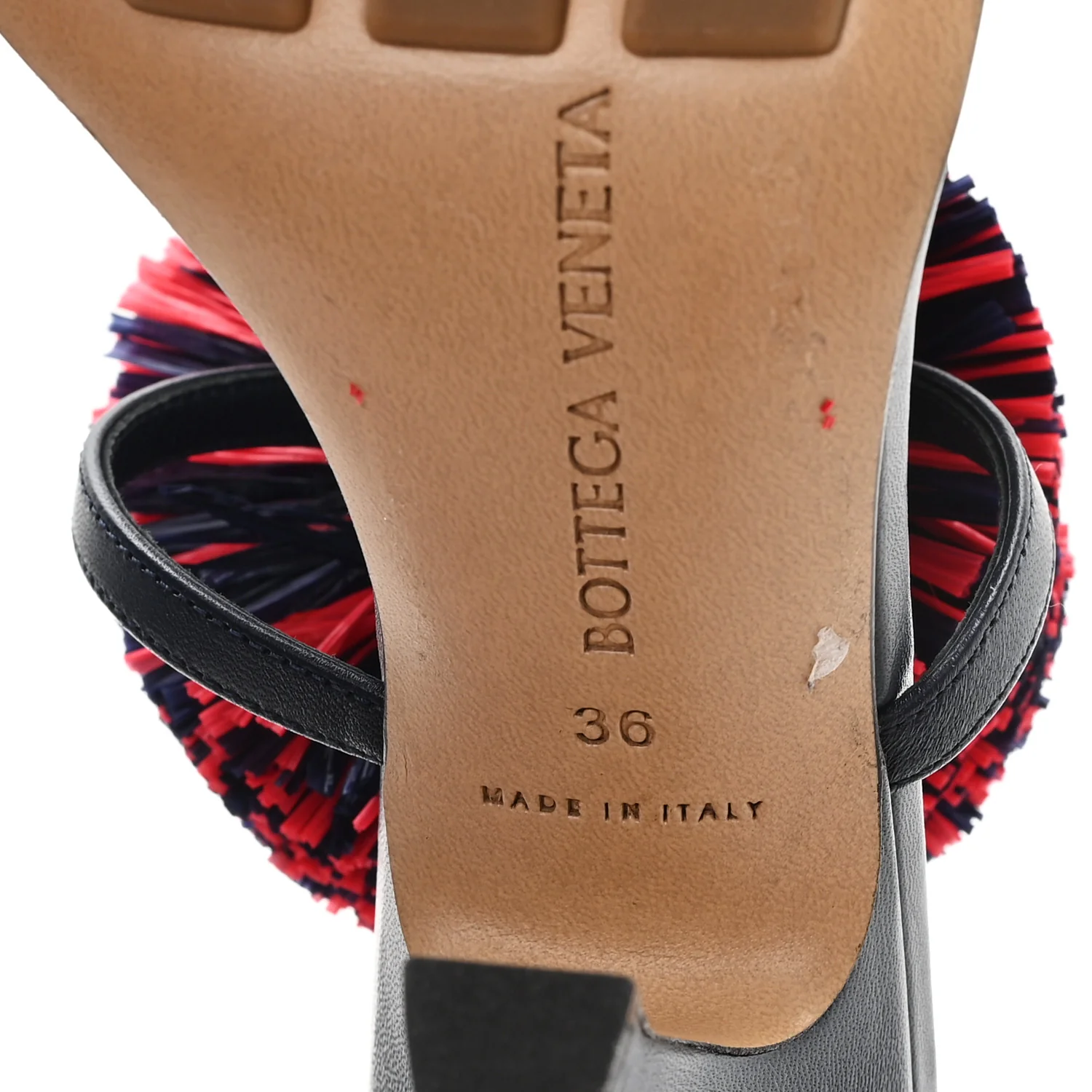 Calfskin Pom Slide Sandals 36 Navy Red - Top Club
