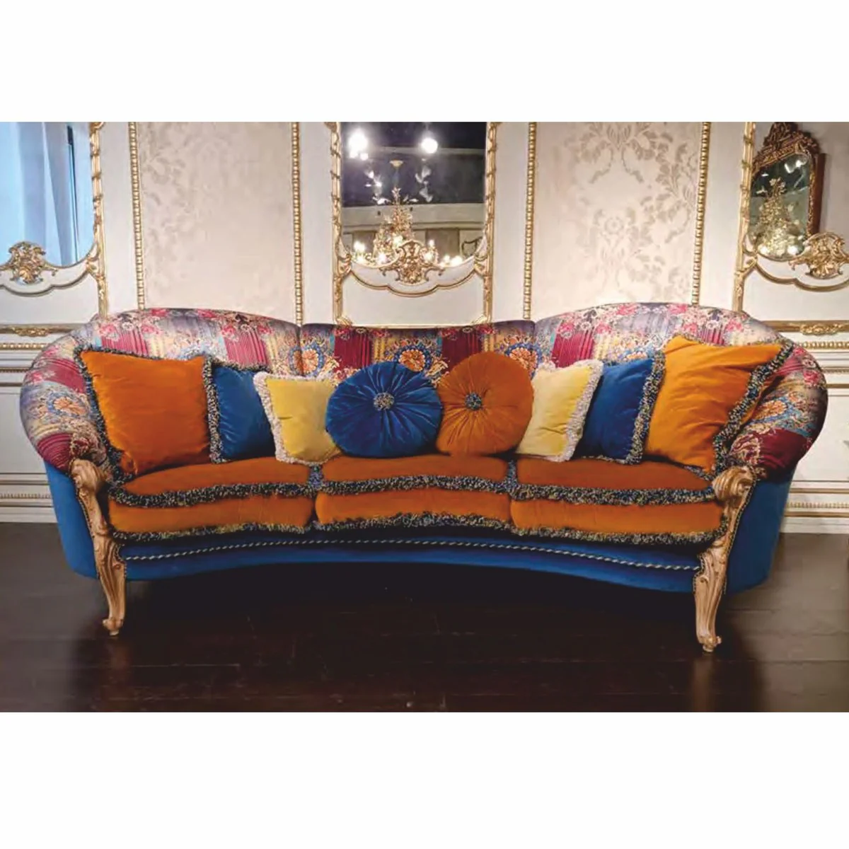 Luxus Barock Sofa Bunt / Naturfarben 280 cm - Made in Italy
