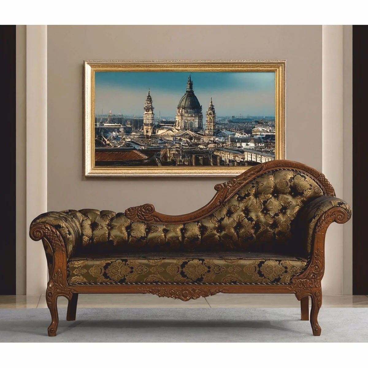 Luxury Baroque Sofa Right Side Gold / Black / Brown 210 cm - Baroque Furniture
