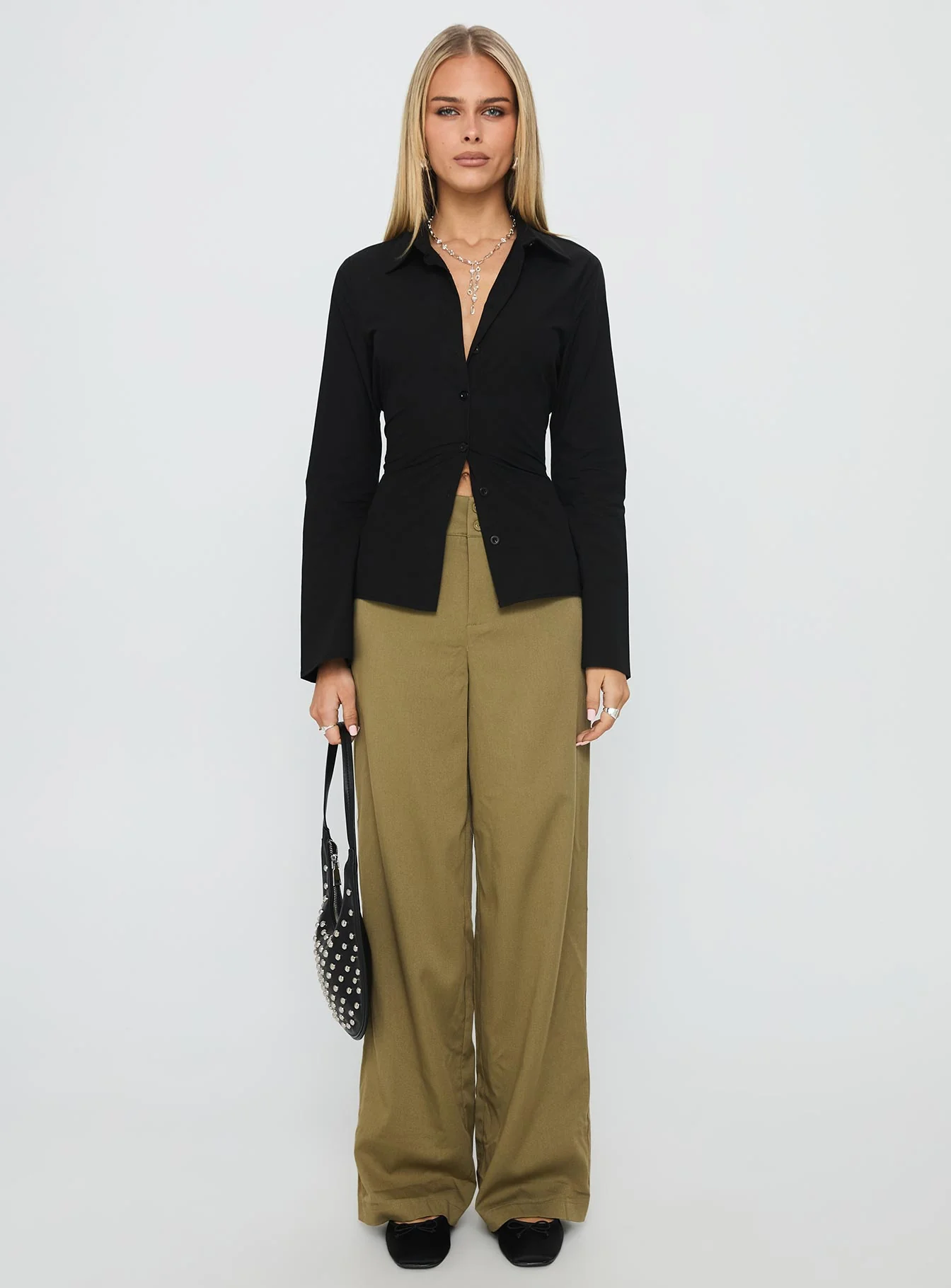 Eryx Tie Back Button Up Top Black