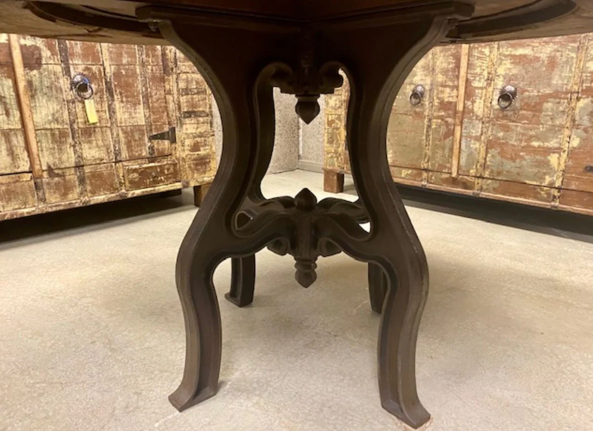 Industrial style dining table natural color / brown Ø 140 x H. 79 cm - Round industrial design kitchen table with rustic table top - Dining room furniture - Industrial style furniture