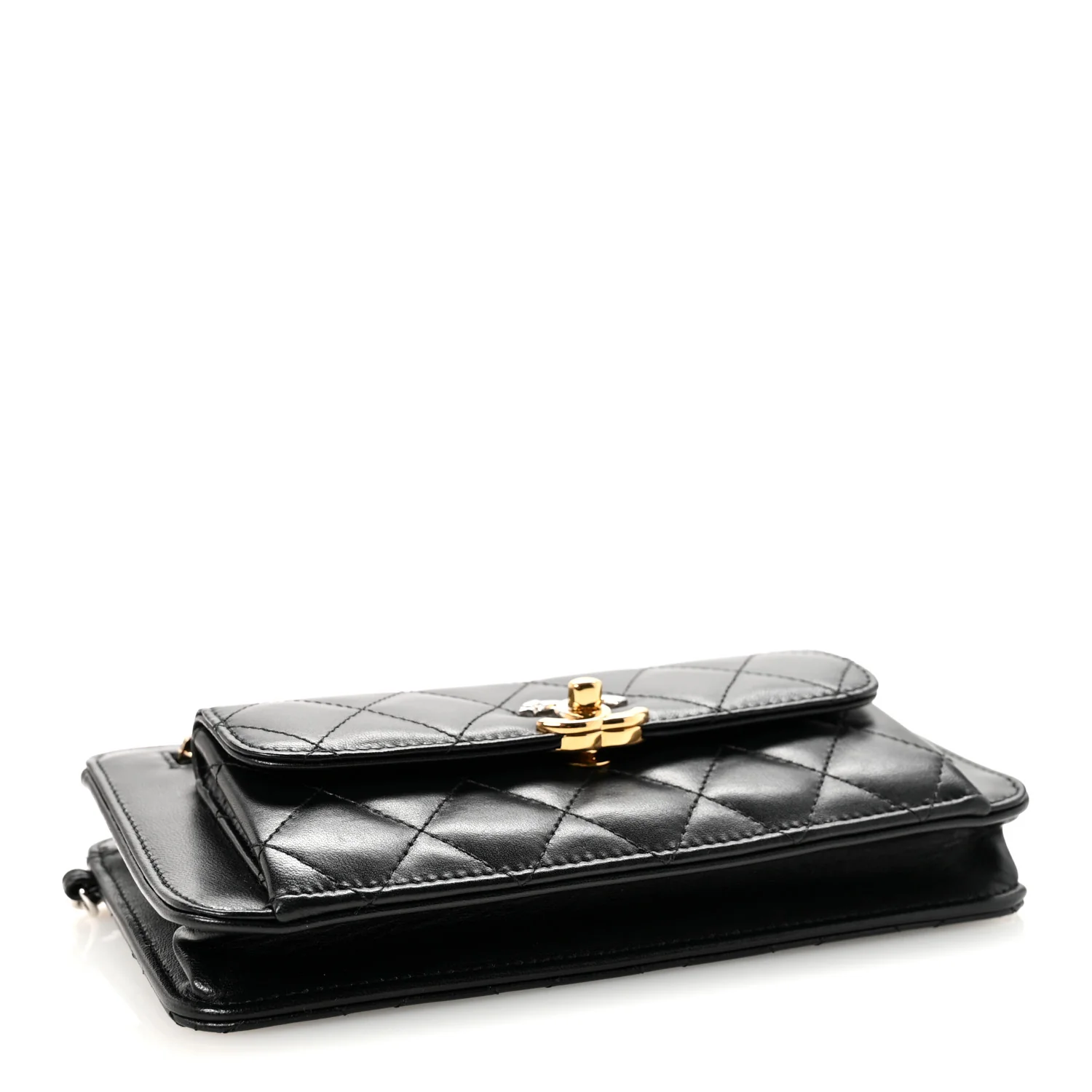 Lambskin Quilted Front Pocket Clutch With Chain Black - Top Club