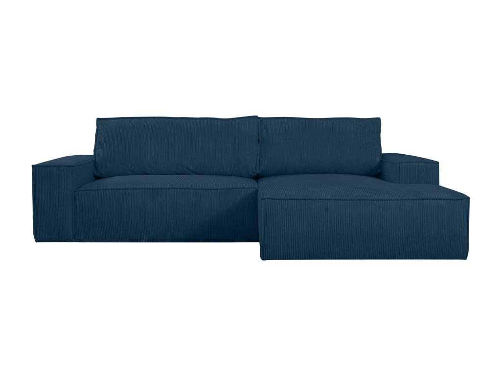 Sofá cama rinconera terciopelo canalé azul - ángulo derecho