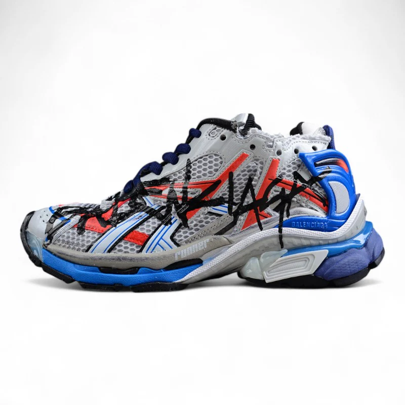 Balenciaga Runner 7.0 – Blue/Orange Graffiti - Sneaker Replica Workshop
