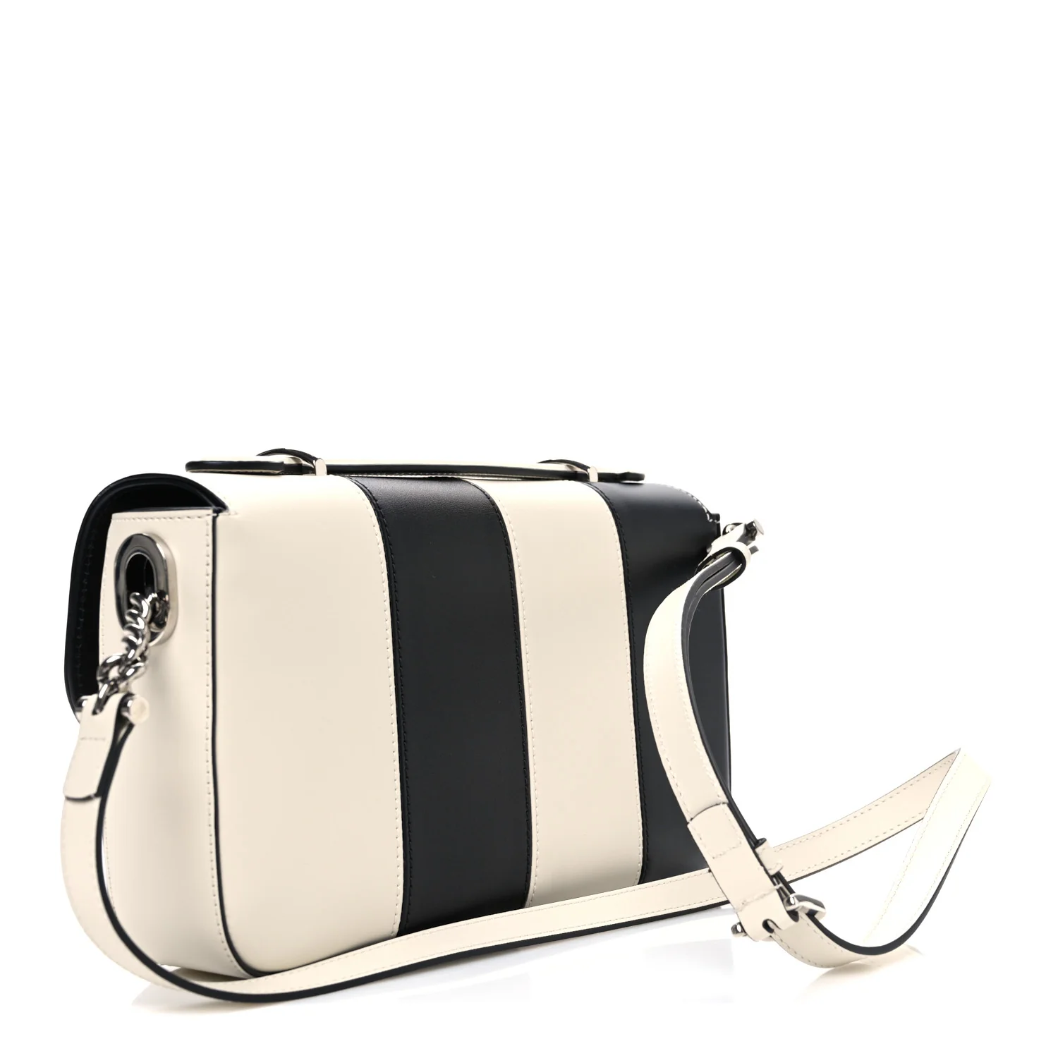 Senna Calfskin Lines Petite GG Top Handle Shoulder Bag Black Mystic White - Top Club