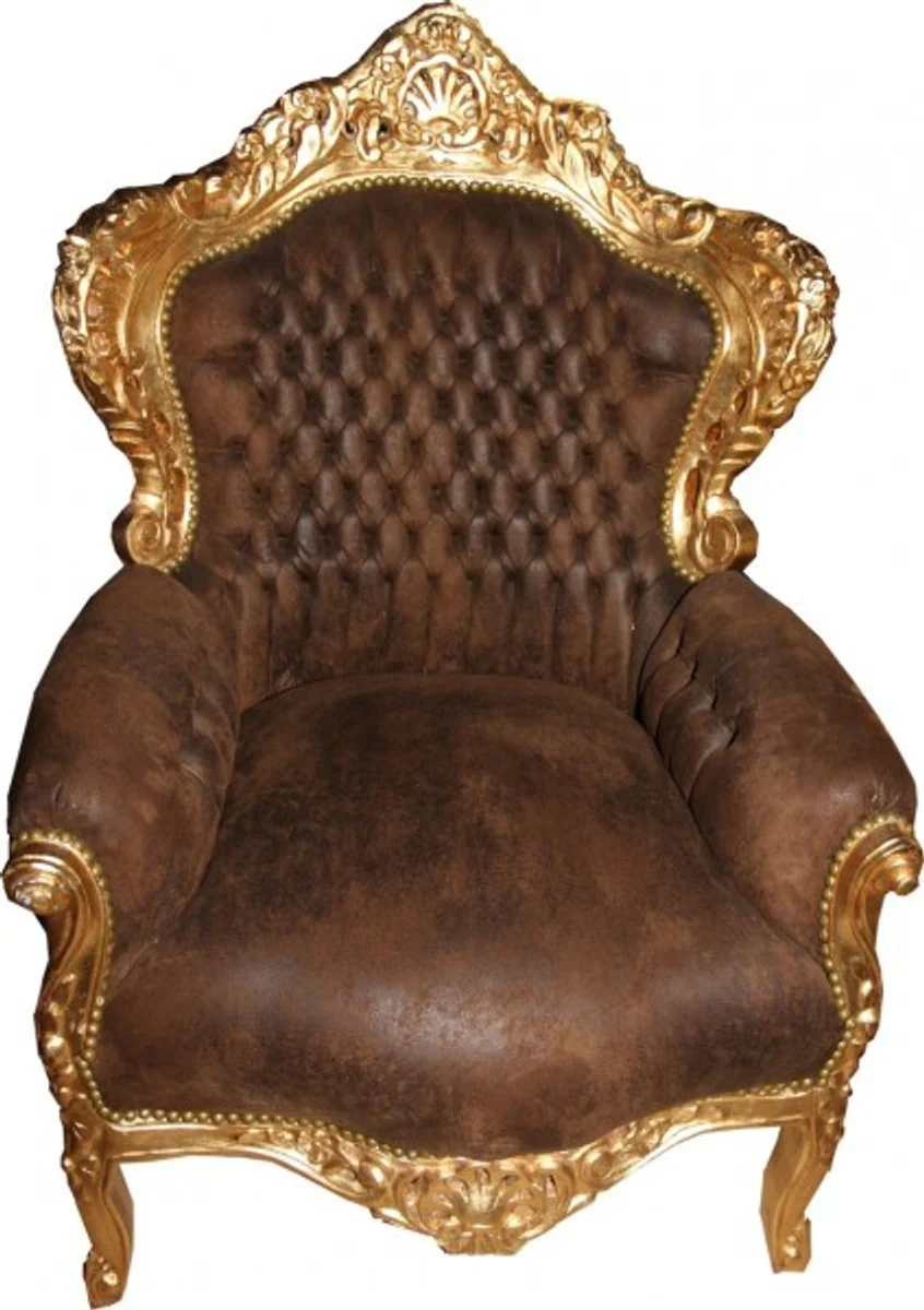 Baroque armchair brown leather look / gold