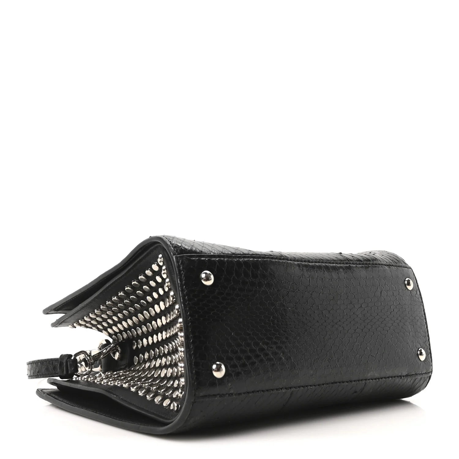 Snakeskin Studded Thalia Top Handle Black - Top Club