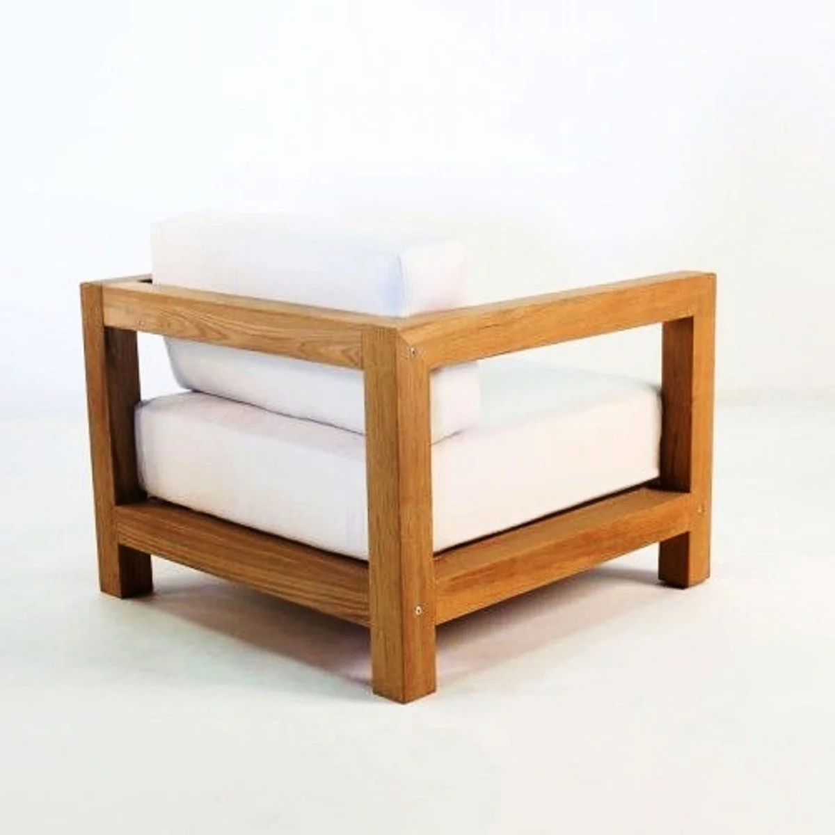 Garden armchair Boston rustic white-cream/brown 80 x 40 x H70 cm - solid oak wood - solid real wood furniture