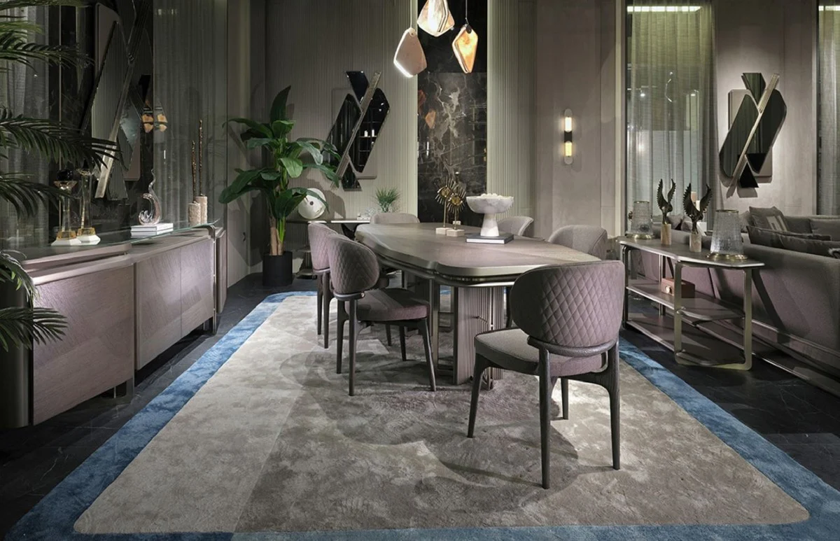 Luxury dining room set gray / silver - 1 luxury dining table & 6 luxury dining chairs - dining room furniture - luxury furniture - luxury furnishings