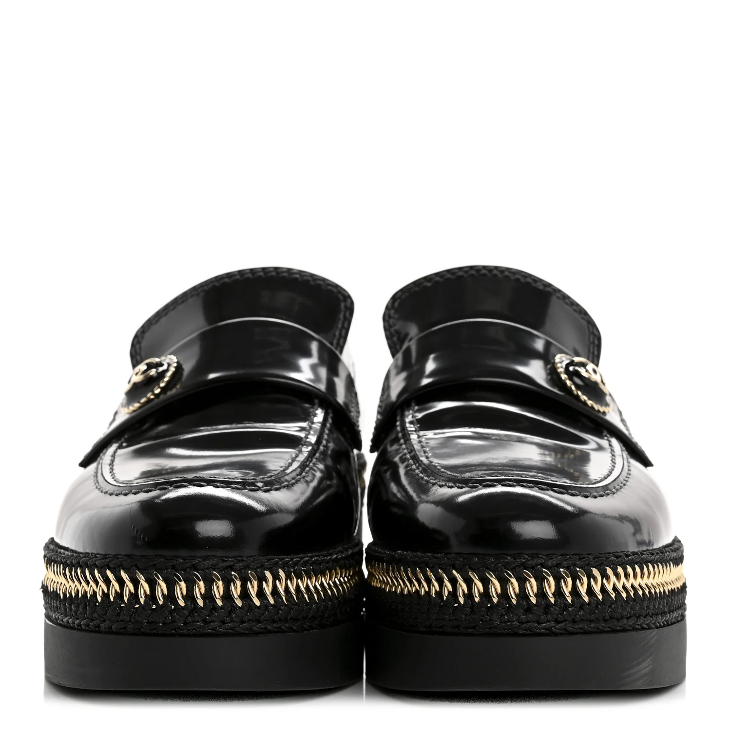 Shiny Calfskin Platform Loafers 37 Black - Top Club