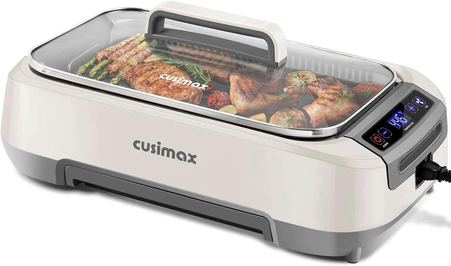 Smokeless Indoor Grill, CUSIMAX Electric Grill with Non-stick Removable Grill/Griddle Plate, 1500W Korean BBQ Grill with LED Smart Display & Tempered Glass Lid, Easy to Clean, Black
