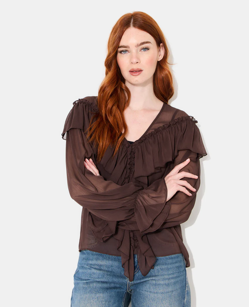 Pimkie Blouse en voile avec manches ballons et volants