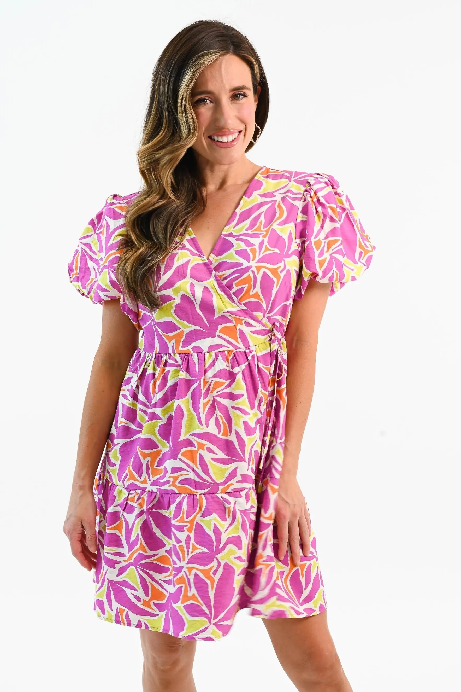 Somewhere Sunny Puff Sleeve Short Dress - ALJEGJ