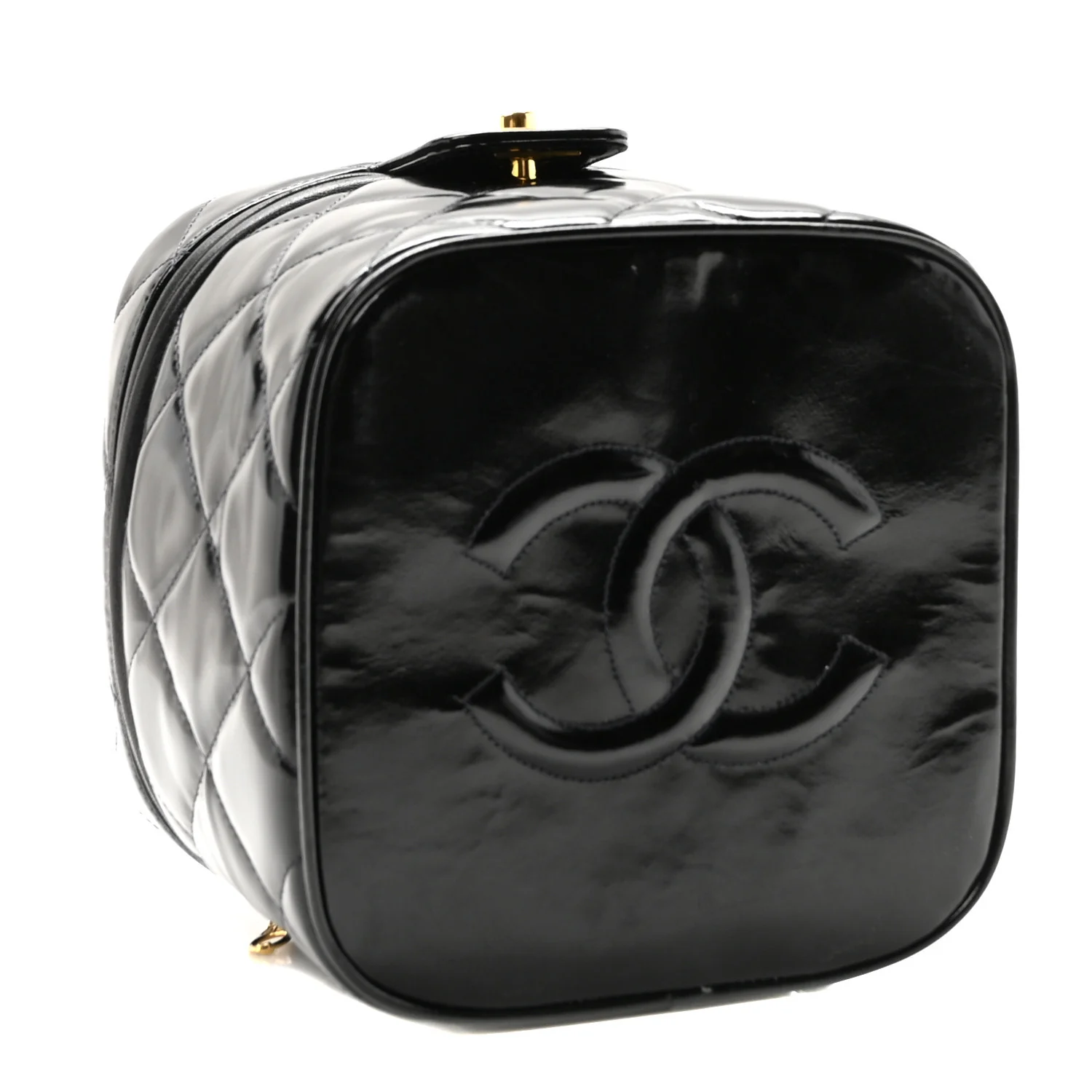 Patent Quilted Top Handle Vanity Case Black - Top Club