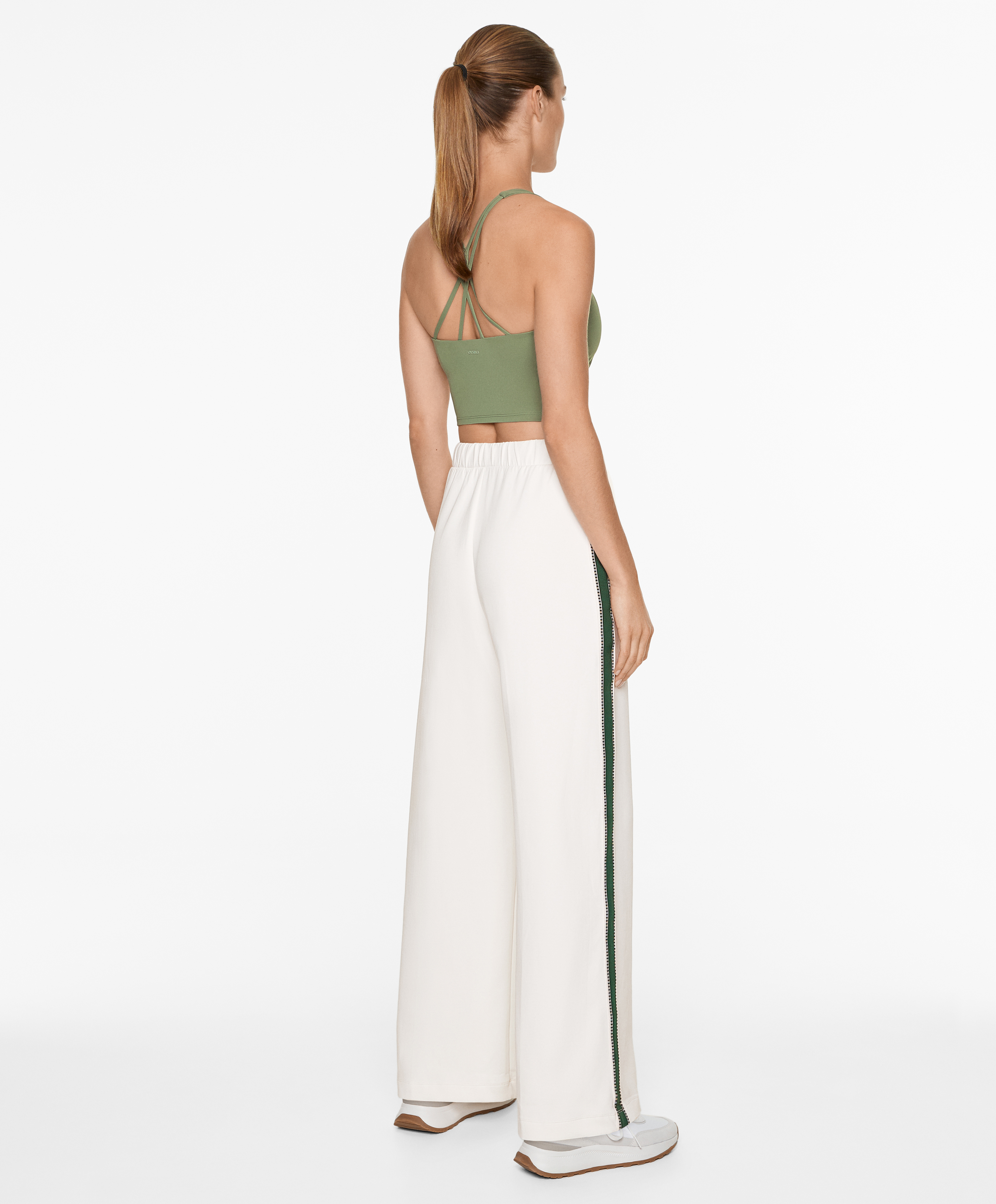 OYSHO Cotton blend piqué straight-leg trousers