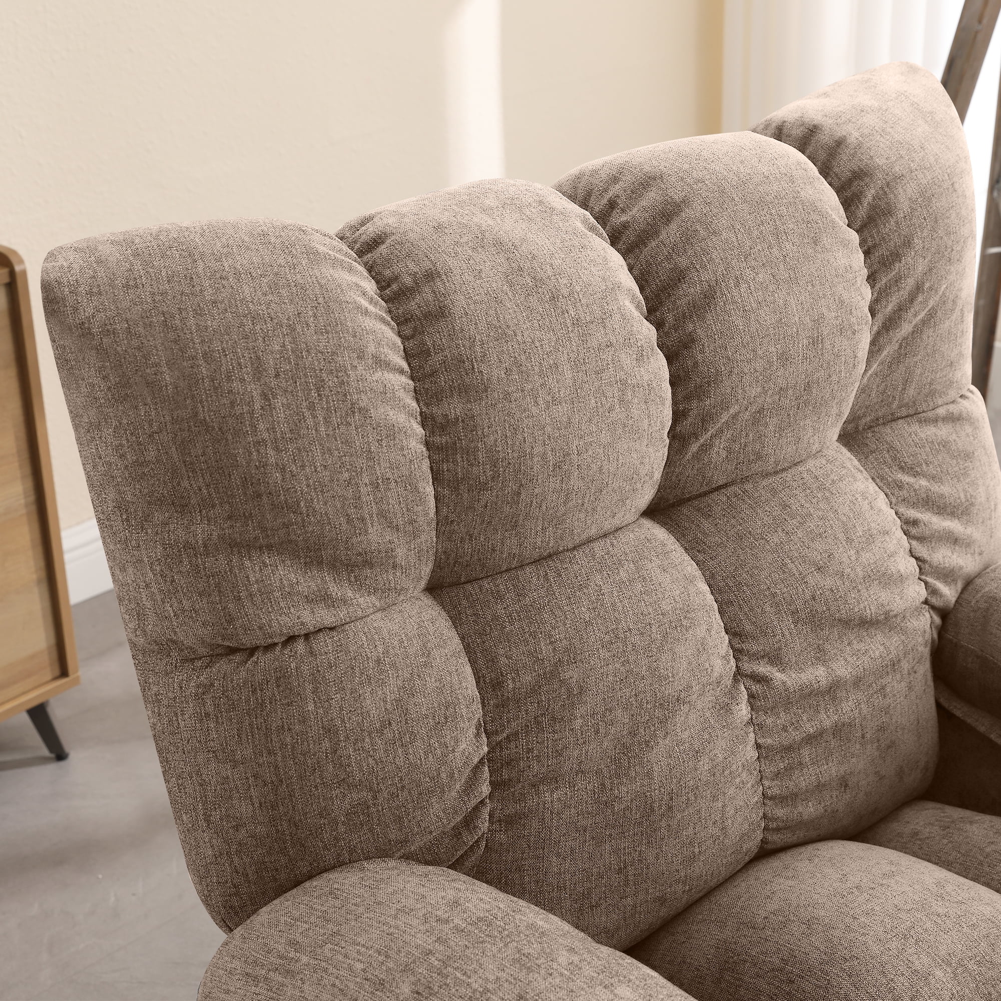 JONPONY Manual Recliner Chair with Heat Therapy and Massage Function, Heavy Duty Reclining Mechanism Massage Chair, Elderly Single Rocker Sofa with Cup Holders for Bedroom Home Theater, Grey