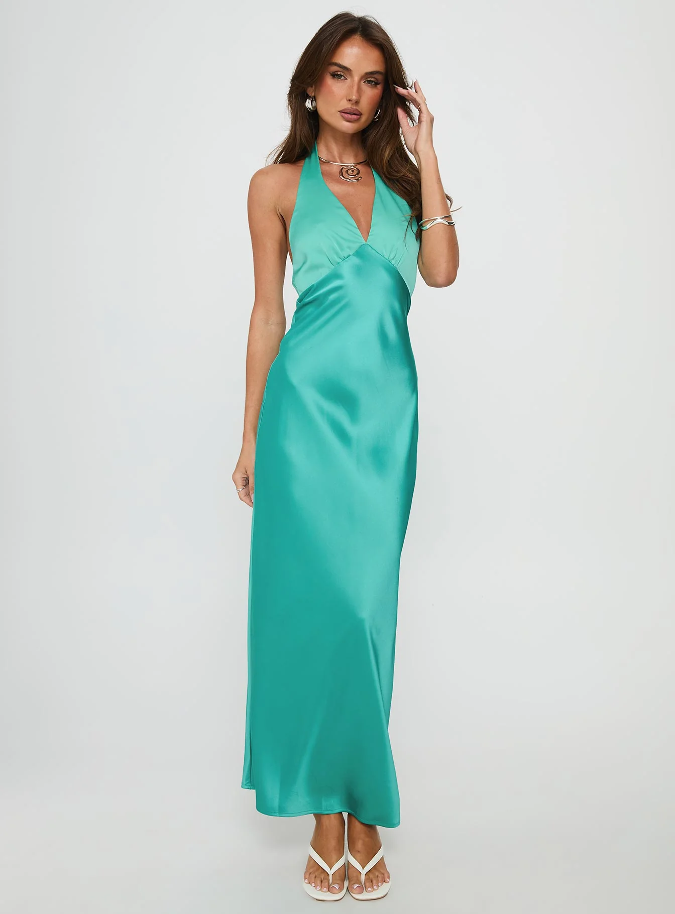 Annalia Scarf Tie Maxi Dress Aqua